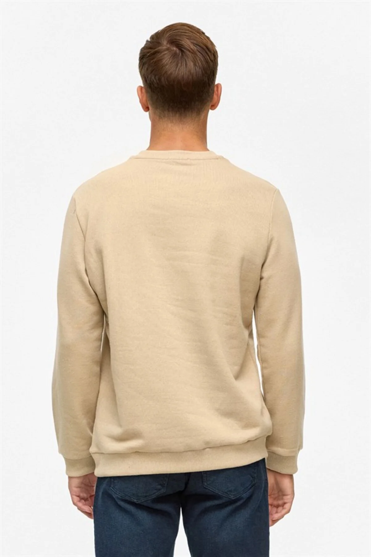Oversize Kalıp Bej O Yaka 3 İplik Yumuşak Dokulu Sweat
