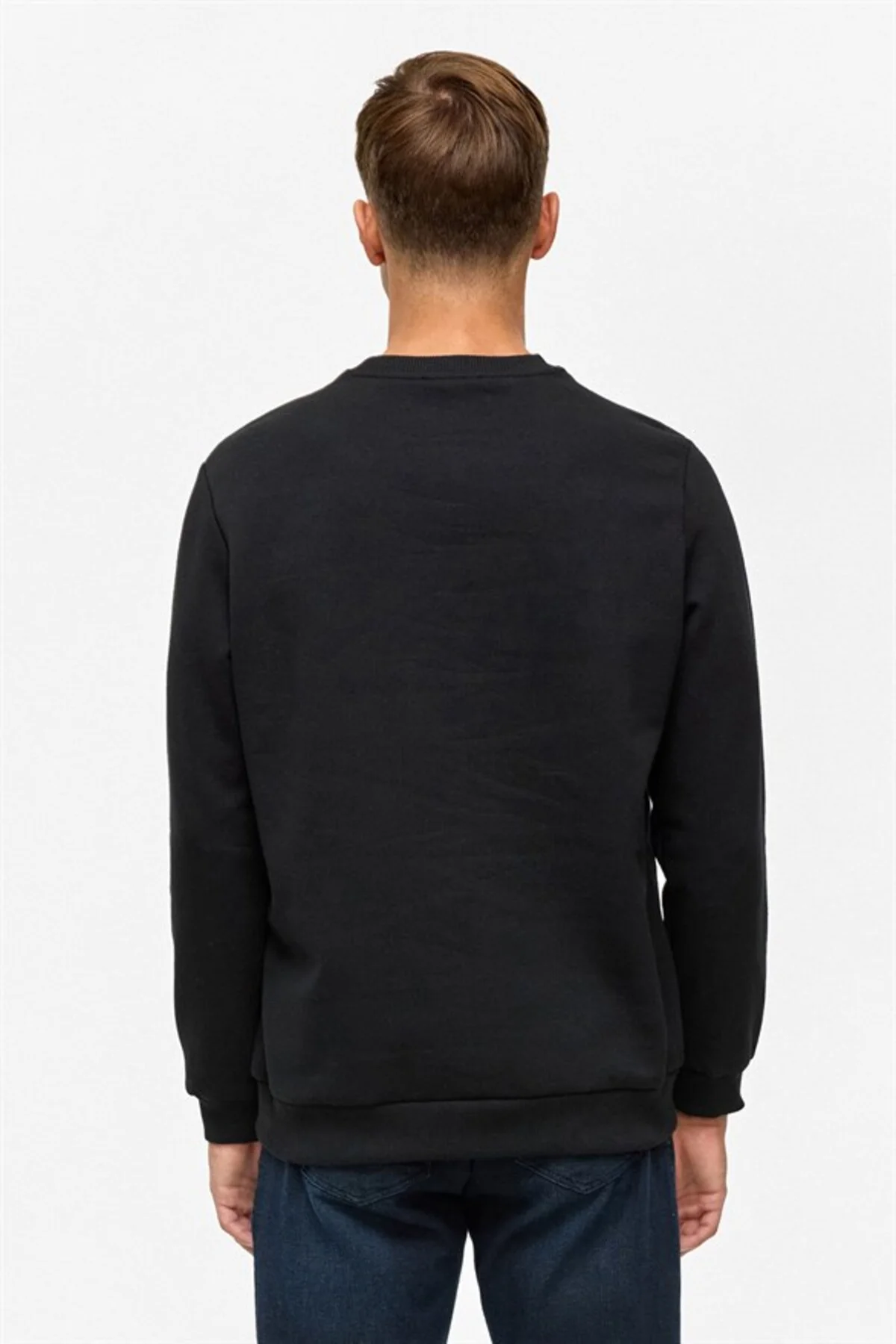 Oversize Kalıp Siyah O Yaka 3 İplik Yumuşak Dokulu Sweat
