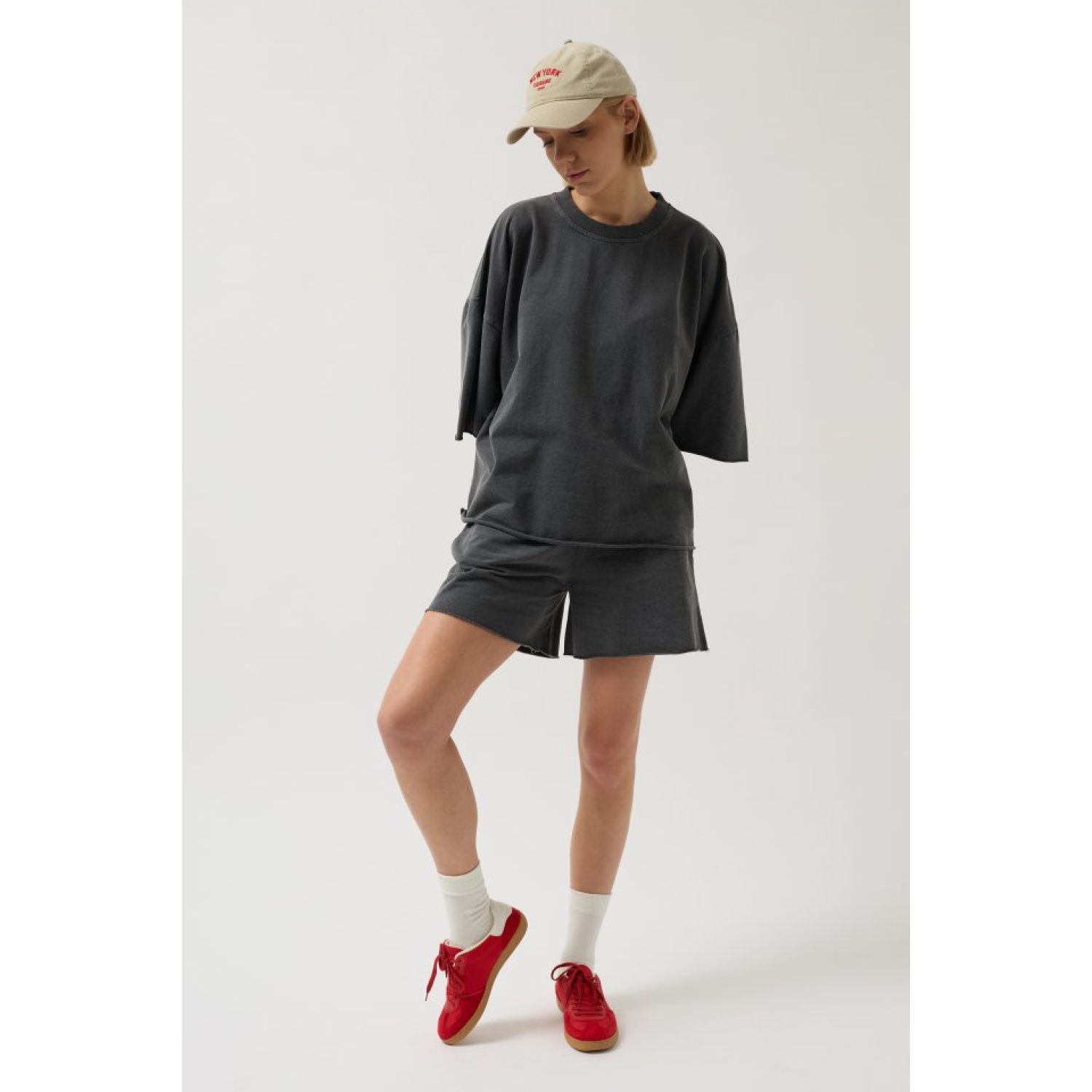 Oversize Lucky Life Kadın Lazer Kesim Bisiklet Yaka T-Shirt