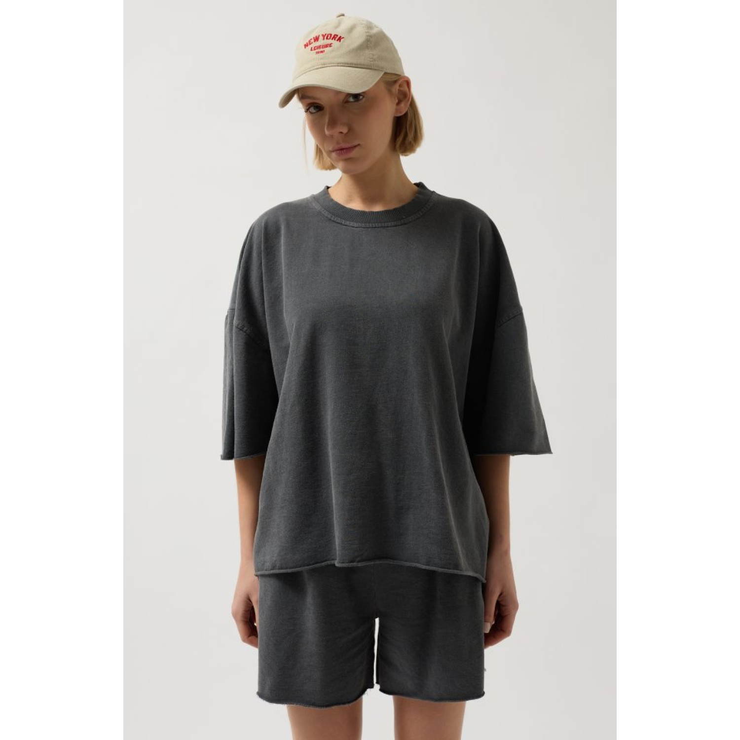 Oversize Lucky Life Kadın Lazer Kesim Bisiklet Yaka T-Shirt