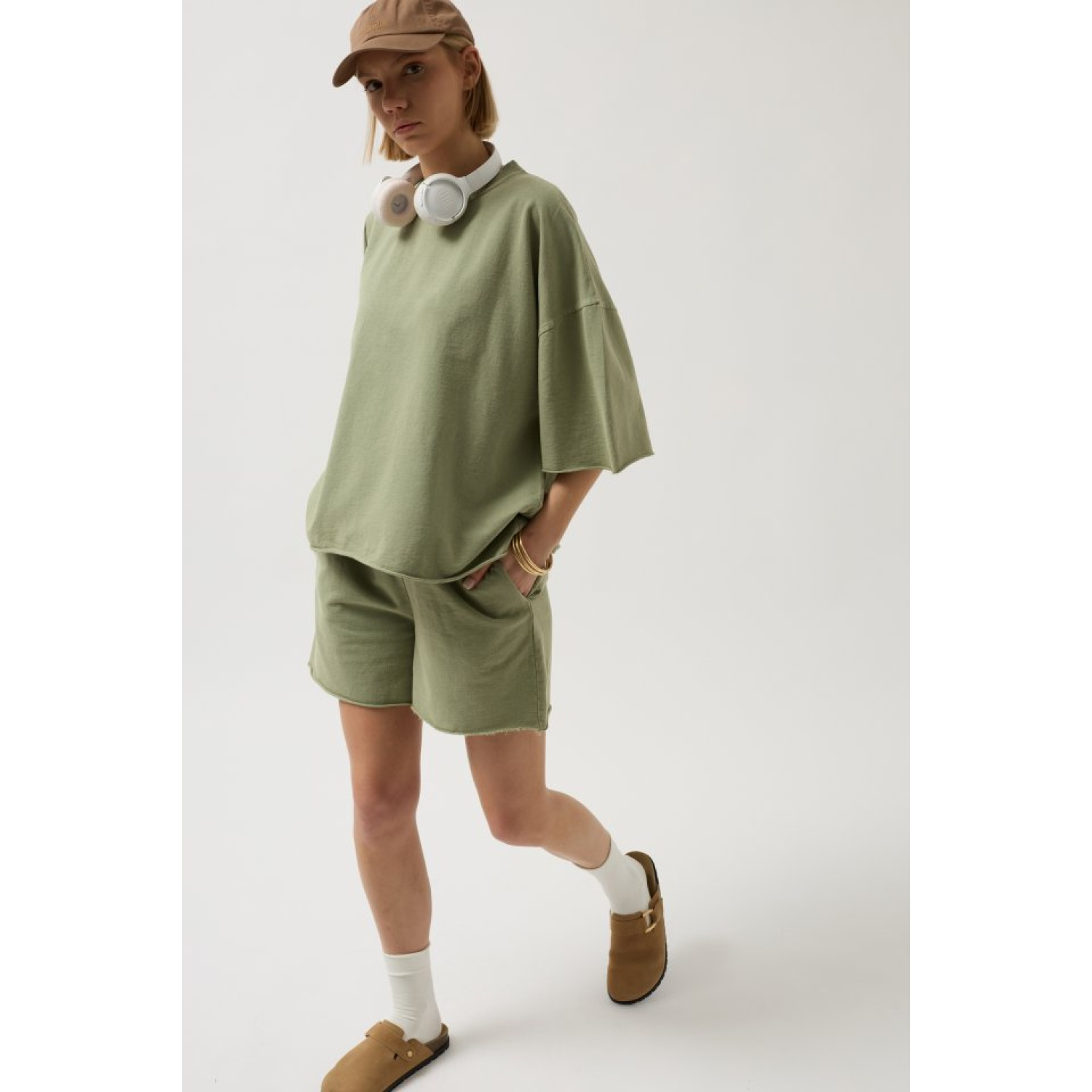 Oversize Lucky Life Kadın Lazer Kesim Bisiklet Yaka T-Shirt