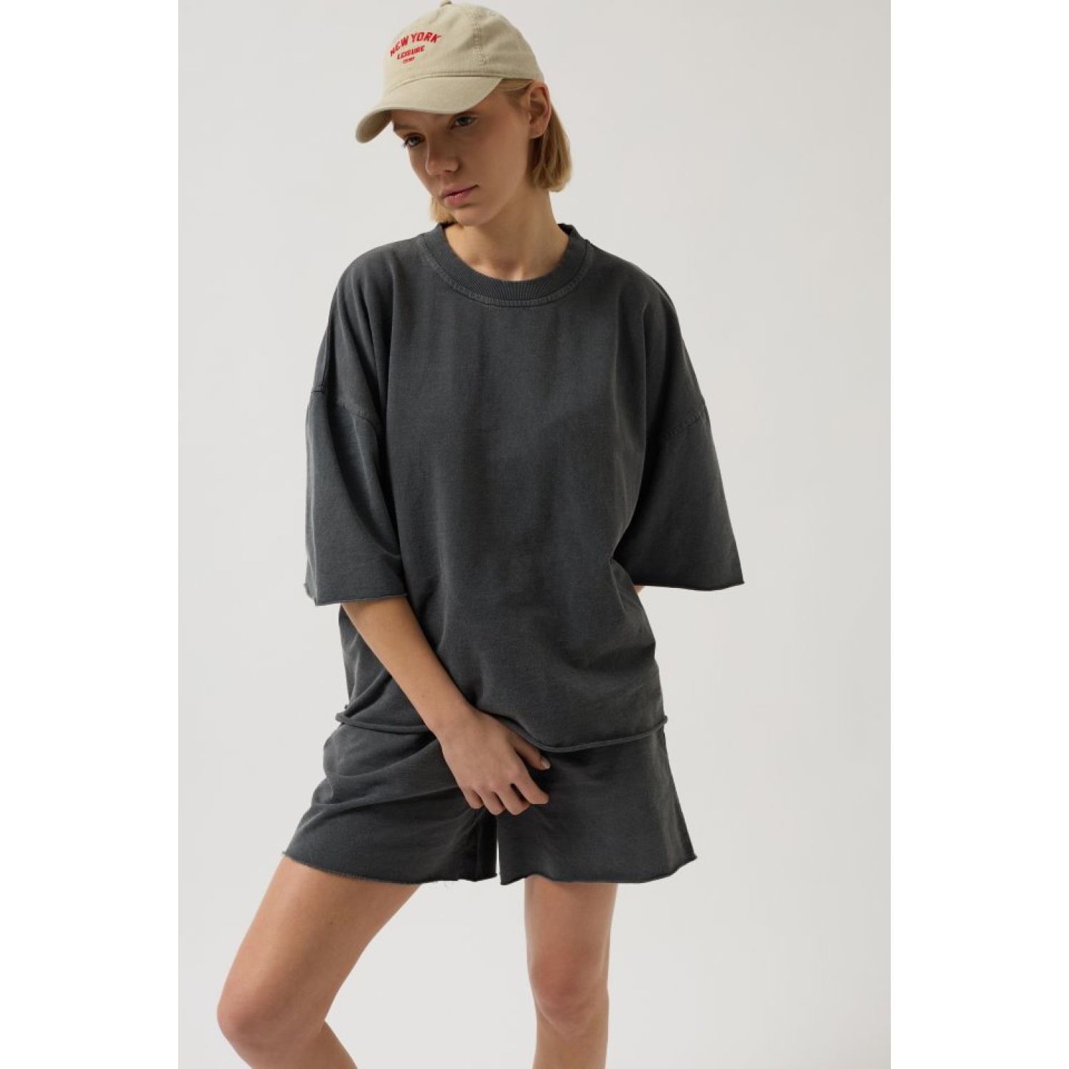 Oversize Lucky Life Kadın Lazer Kesim Bisiklet Yaka T-Shirt