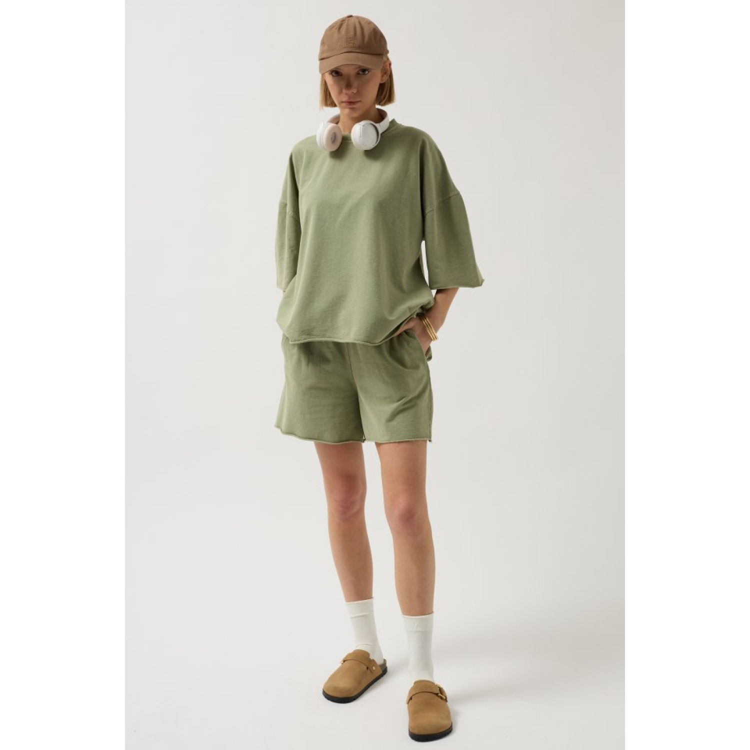 Oversize Lucky Life Kadın Lazer Kesim Bisiklet Yaka T-Shirt