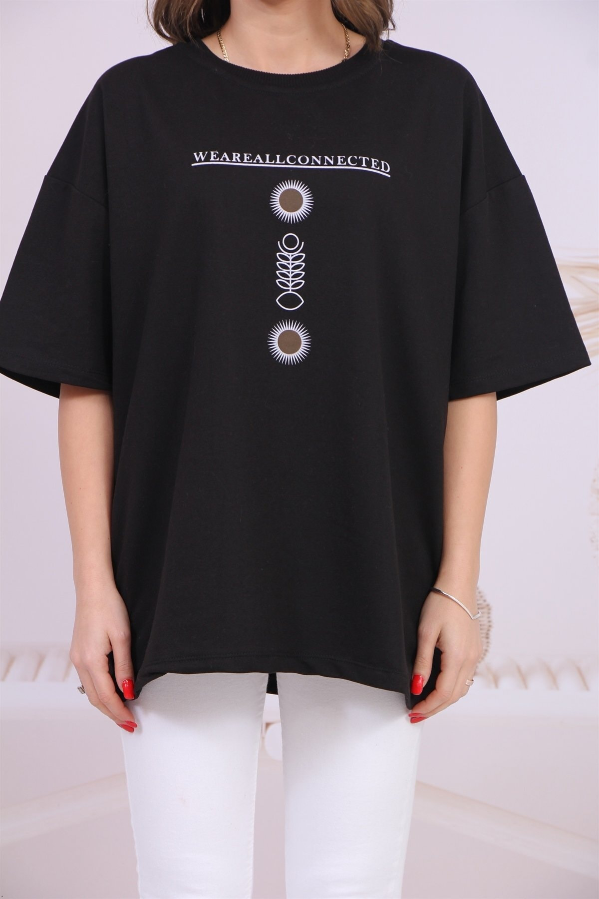 Modacan Oversize Siyah Ön Yazılı 2 İp Tişört Unisex T-Shirt