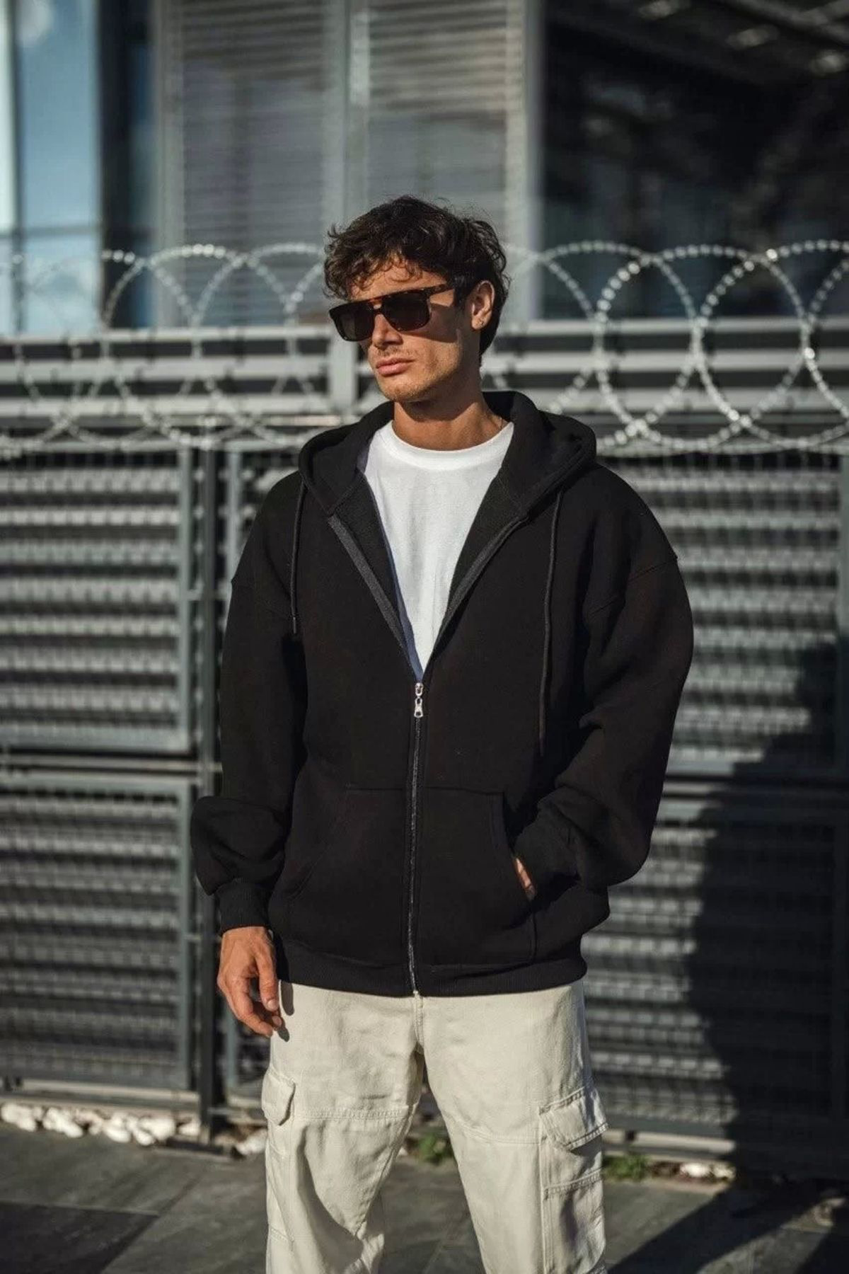 Tommy Hilfiger Oversize Tam Fermuarli Uzun Kol Hirka - Siyah