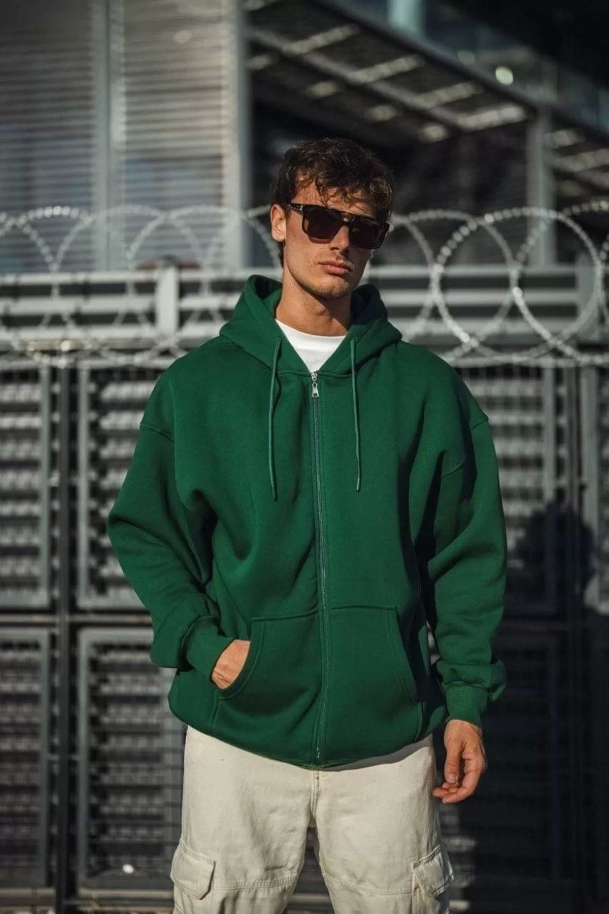 Tommy Hilfiger Oversize Tam Fermuarli Uzun Kol Hirka - Haki