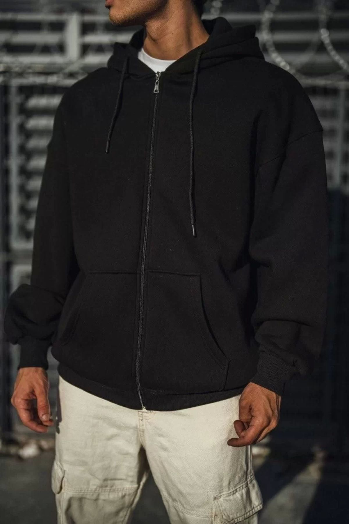 Tommy Hilfiger Oversize Tam Fermuarli Uzun Kol Hirka - Siyah