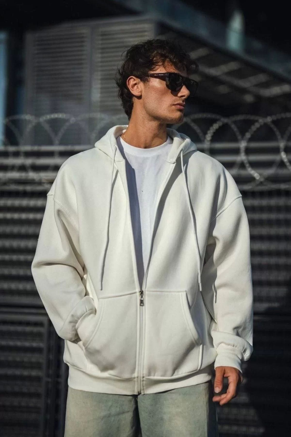 Tommy Hilfiger Oversize Tam Fermuarli Uzun Kol Hirka - Beyaz