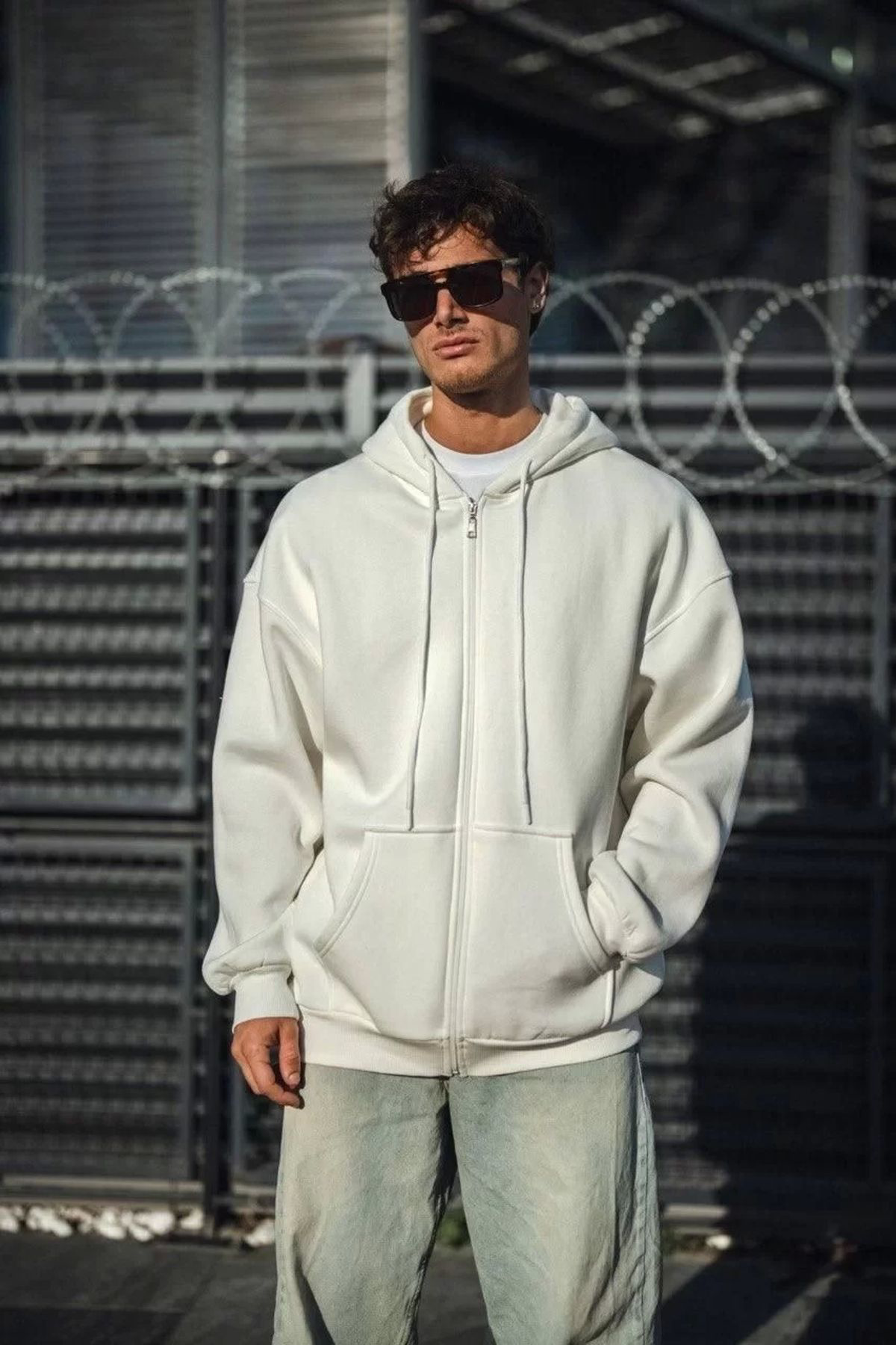 Tommy Hilfiger Oversize Tam Fermuarli Uzun Kol Hirka - Beyaz