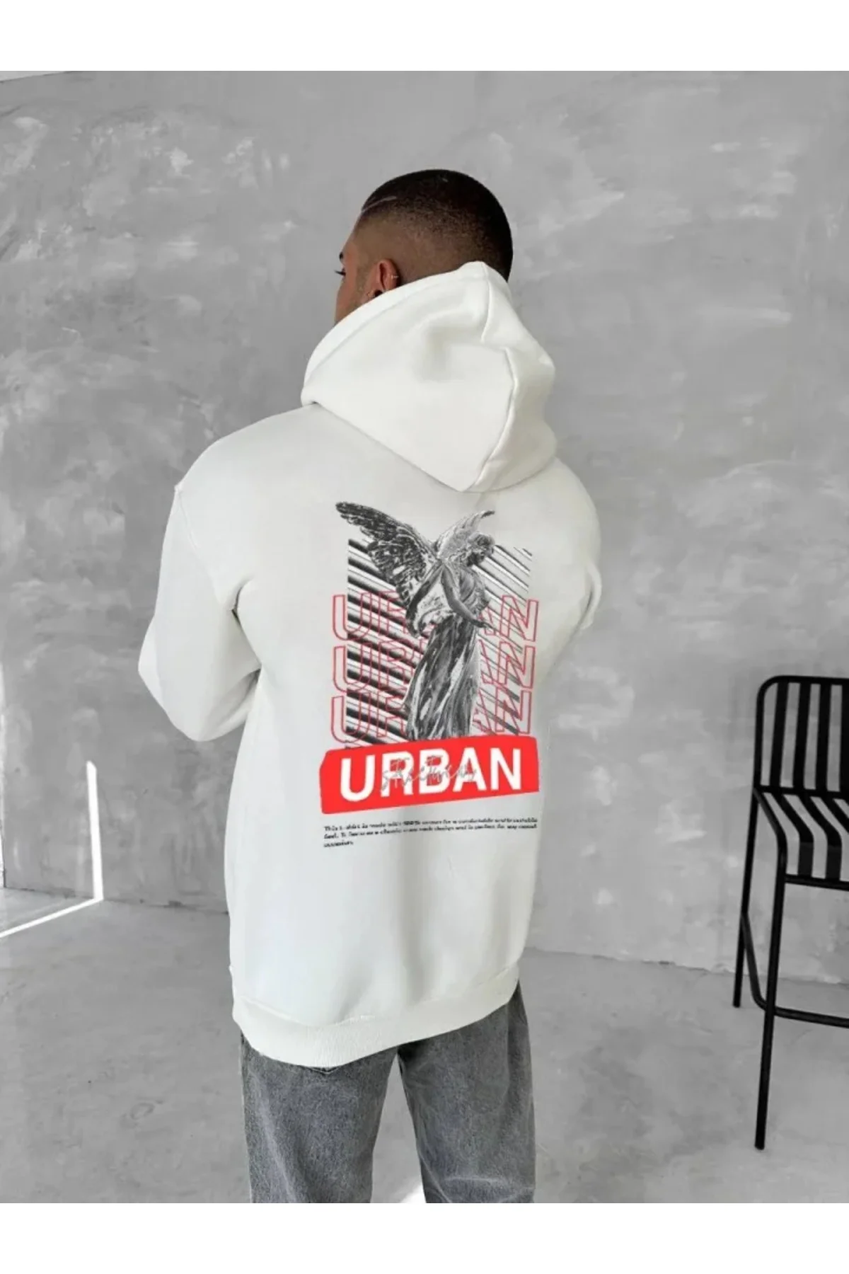 Oversize Üç İplik Kapüşonlu SweatShirt - Beyaz