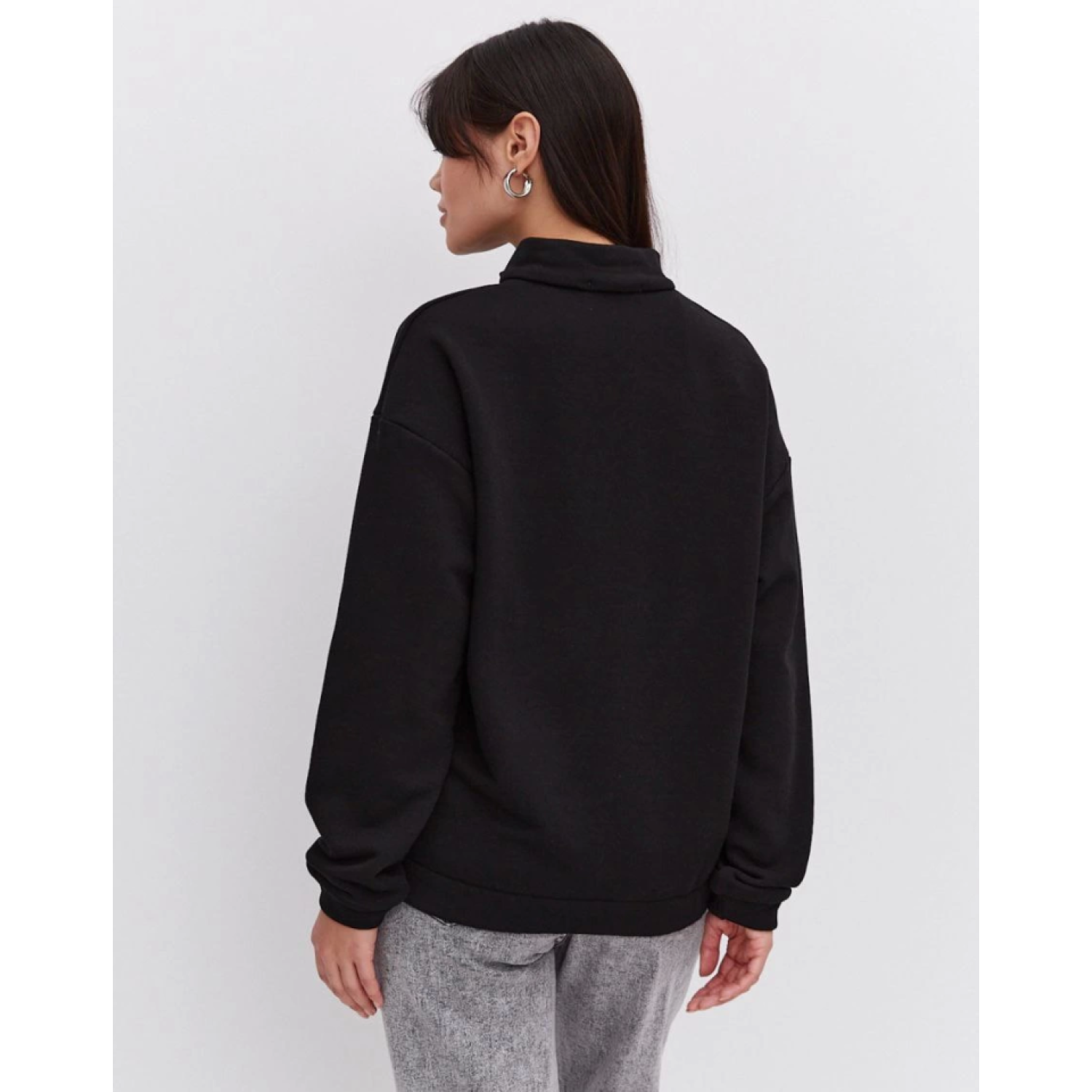 Oversize Yarım Farmuarlı Yakalı Basic SweatShirt - Siyah Oversize Yarım Farmuarlı Yakalı Basic SweatShirt - Siyah