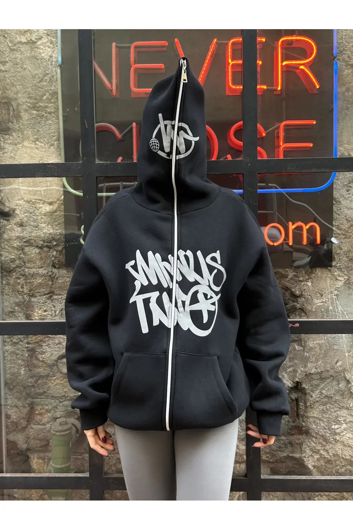 Oversize Zip-Up Graffiti Hoodie - Full Face Zip Oversize Zip-Up Graffiti Hoodie - Full Face Zip