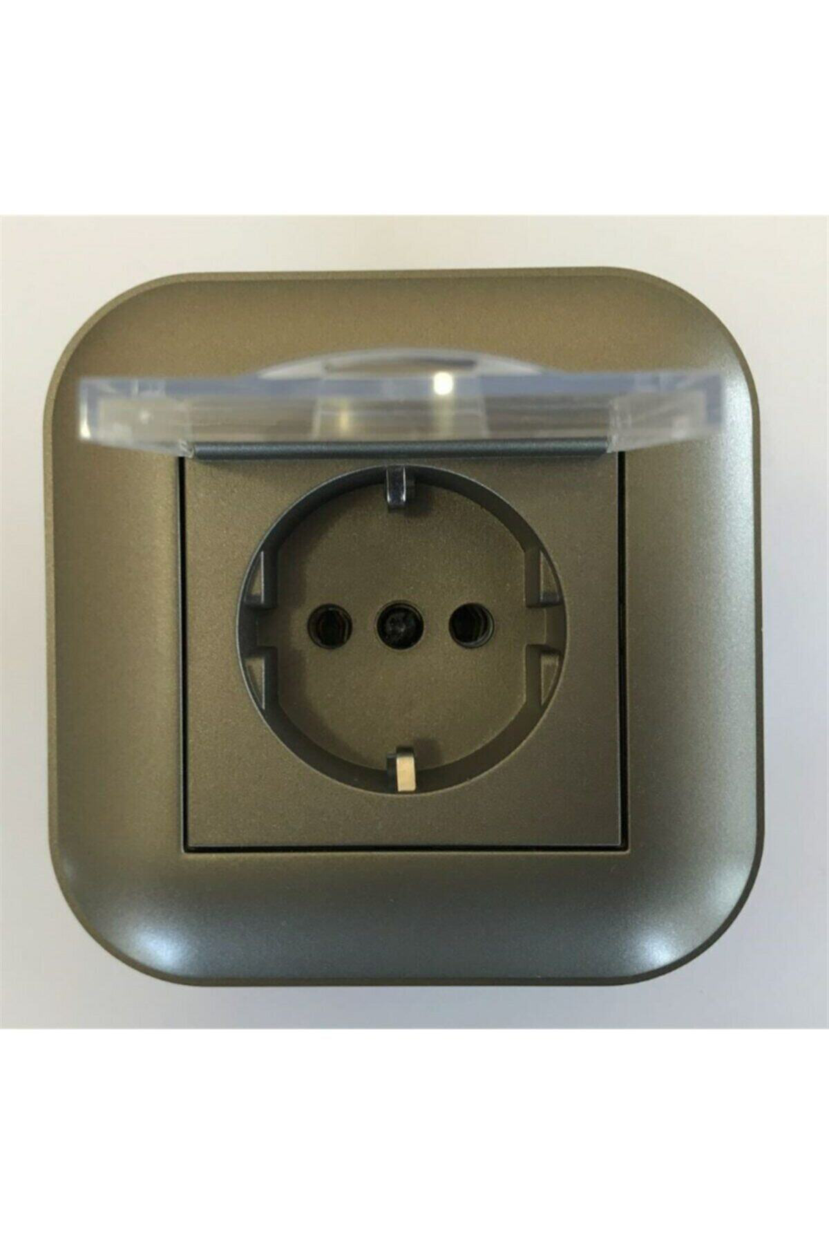 Ovivo  Antrasit Kapaklı Topraklı Priz Mekanizma+çerçeve(12 Adet)