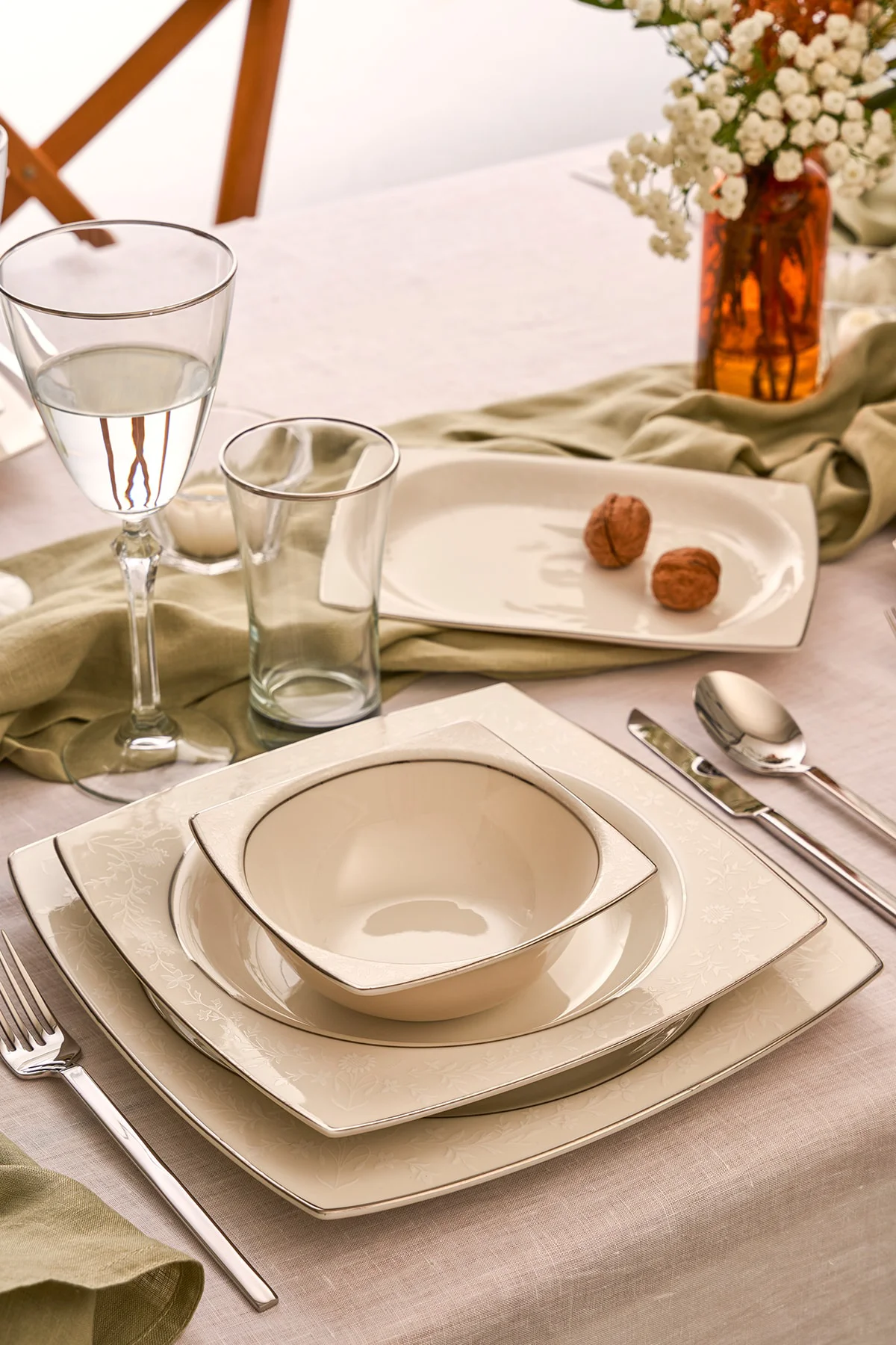 Oya 60 Parça 12 Kişilik Yemek Takımı Kare