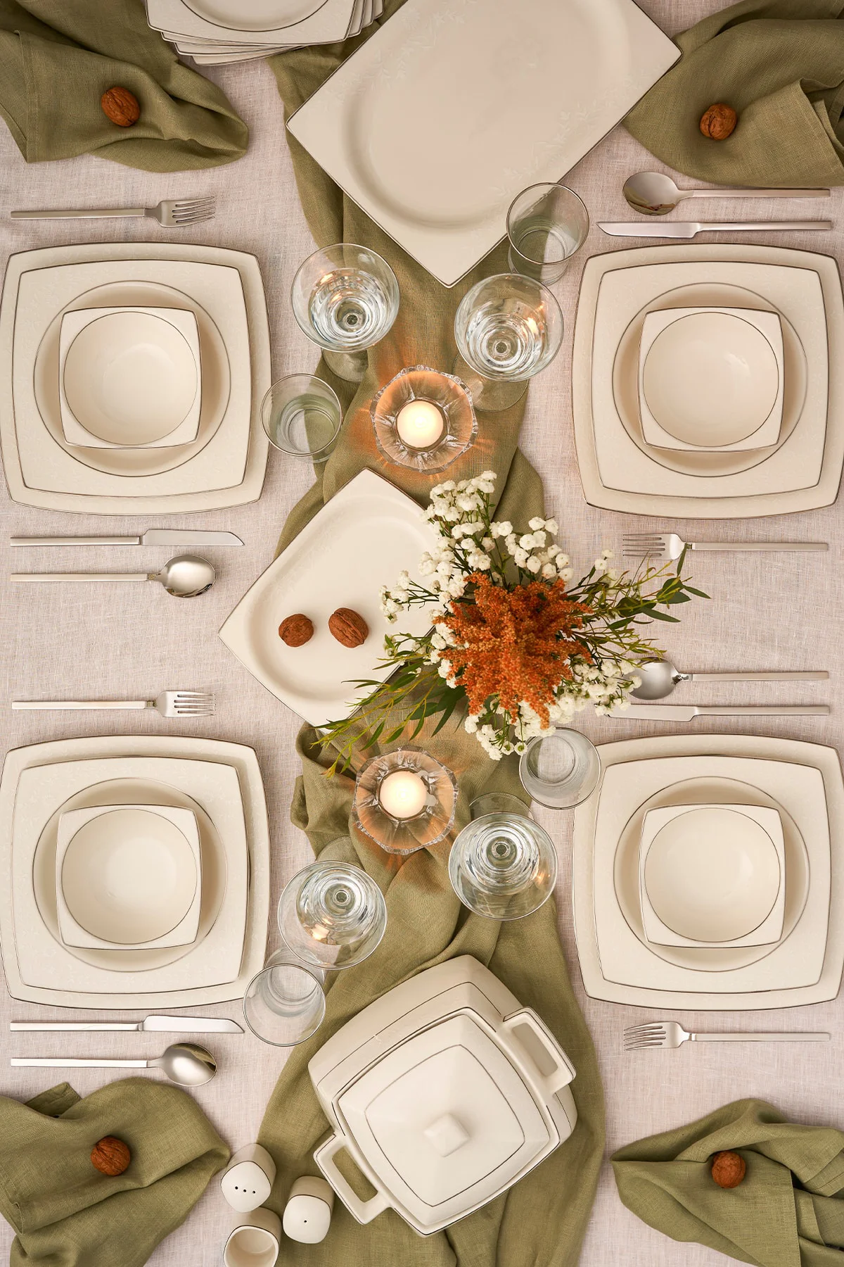 Oya 60 Parça 12 Kişilik Yemek Takımı Kare