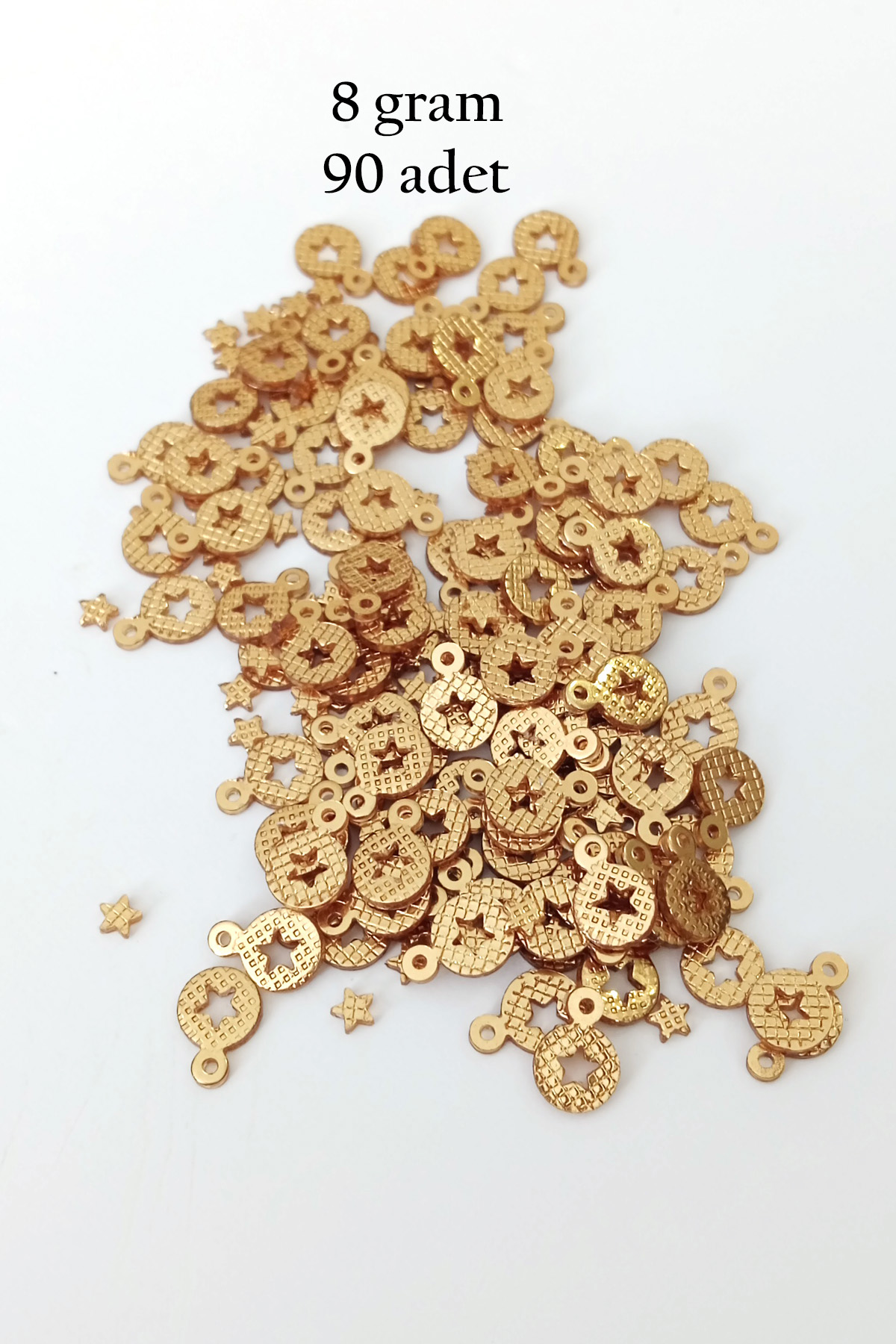 Just Cheap Store Oya Abiye Bileklik Kolye Pleksi Metalik Plastik Pul Altın Renk 8 