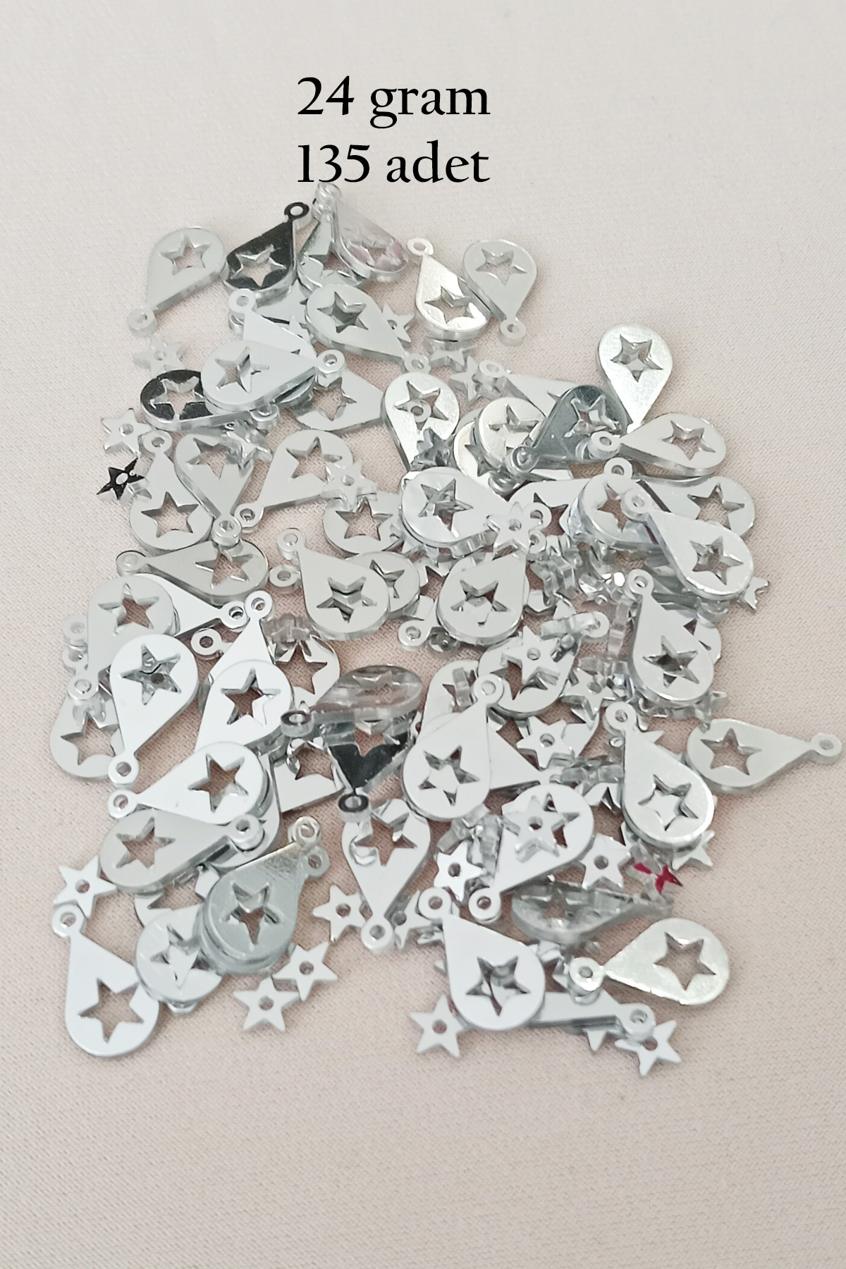 Oya Abiye Bileklik Kolye Pleksi Metalik Plastik Pul Gümüş Renk 24
