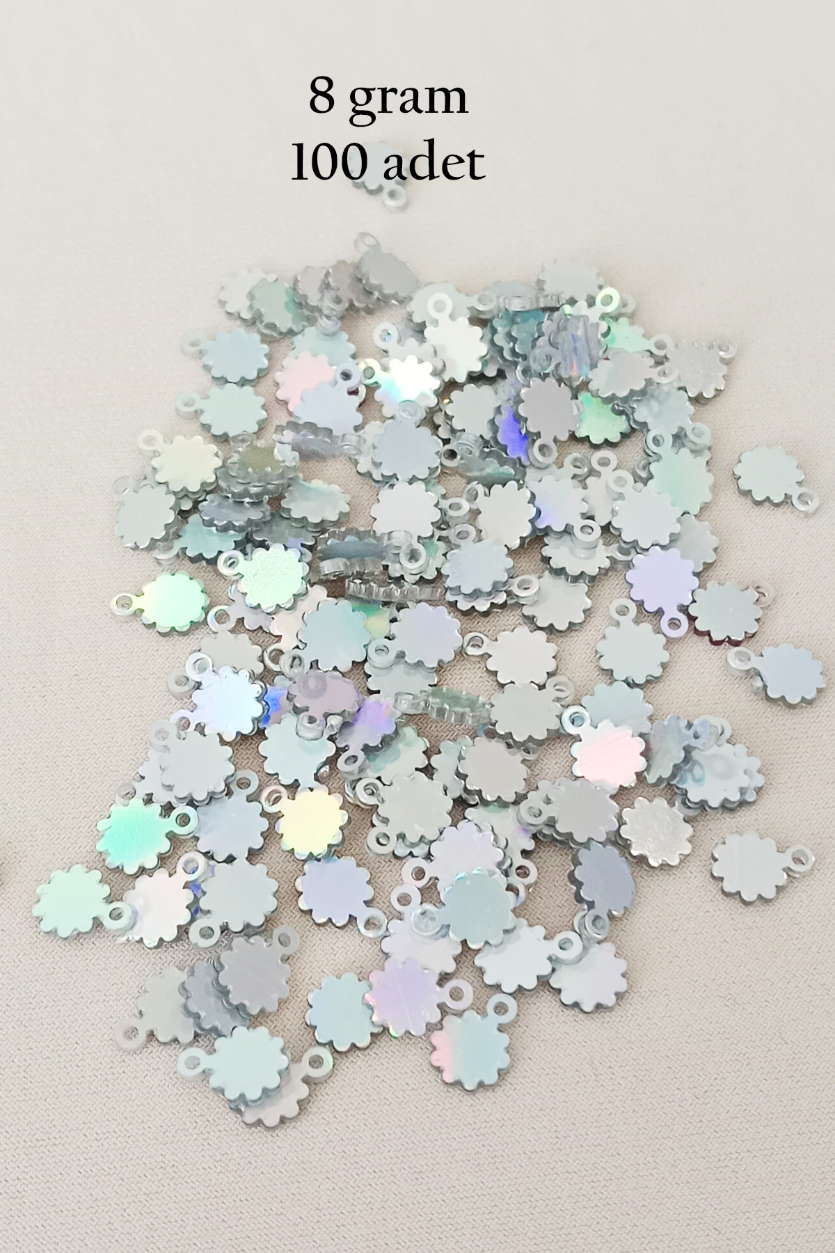 Oya Abiye Bileklik Kolye Pleksi Metalik Plastik Pul Gümüş Renk 8 