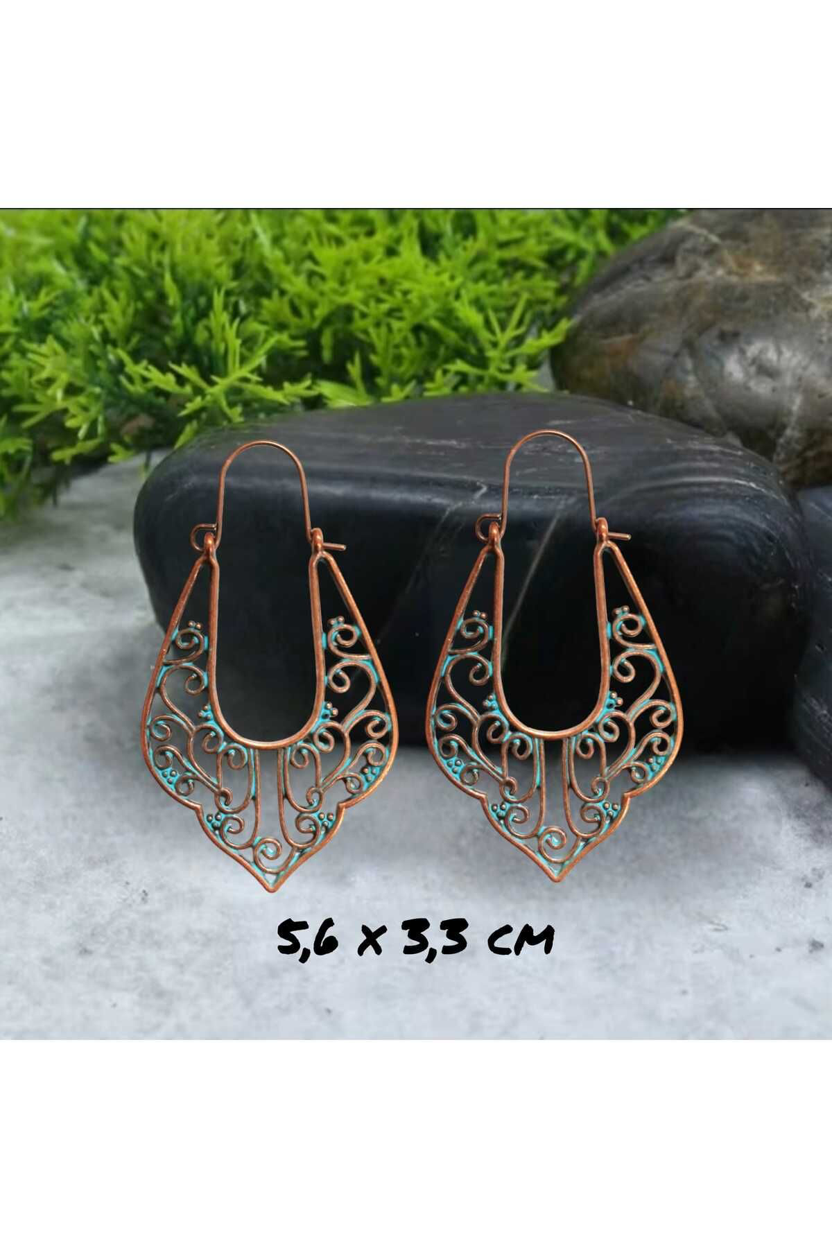 Oymalı Turkuaz Etnik Tribal Boho  Küpe