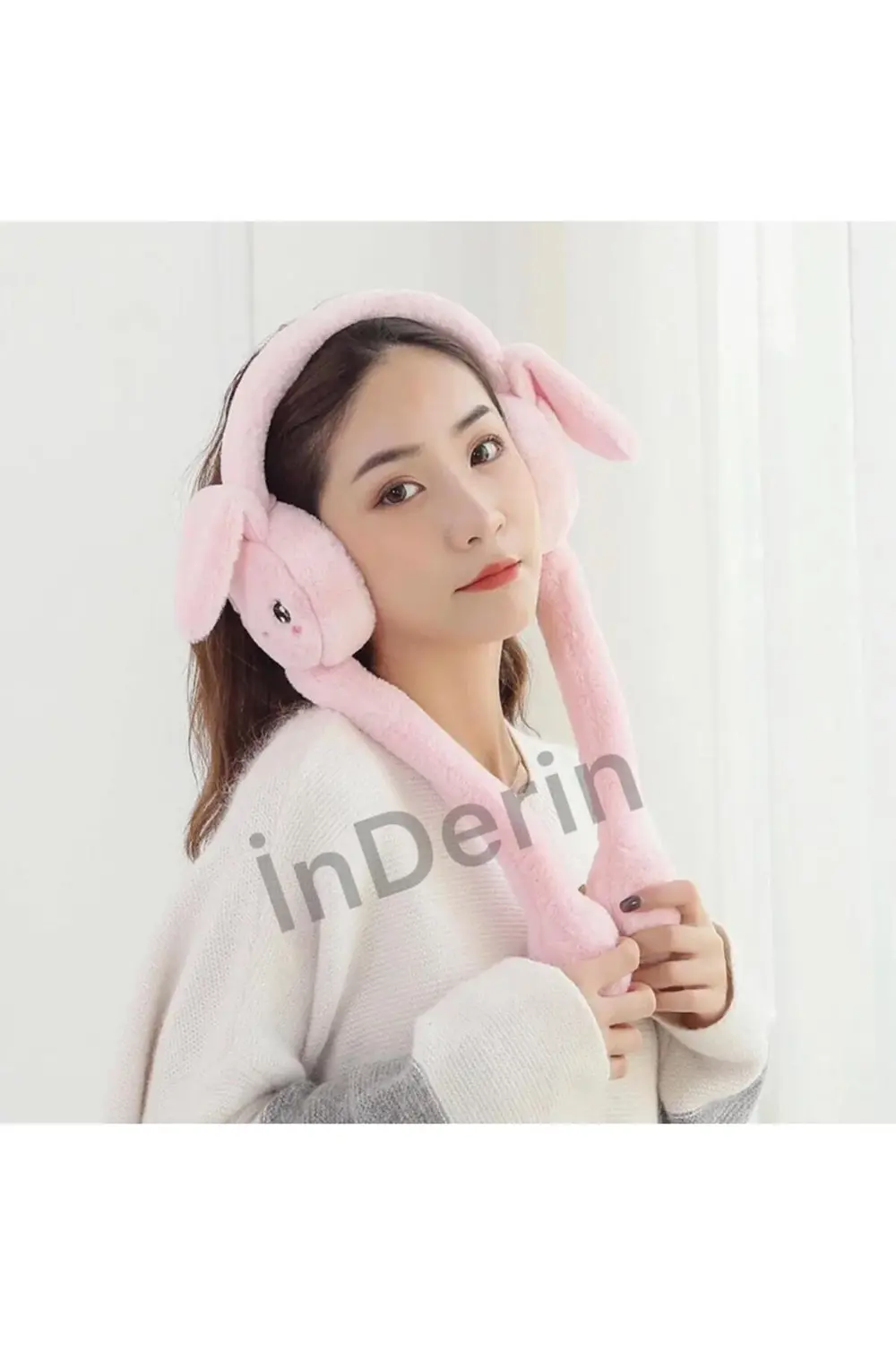 Oynar Kulaklı Peluş Kışlık Sesli Tavşan Pembe Kulaklık Ithal
