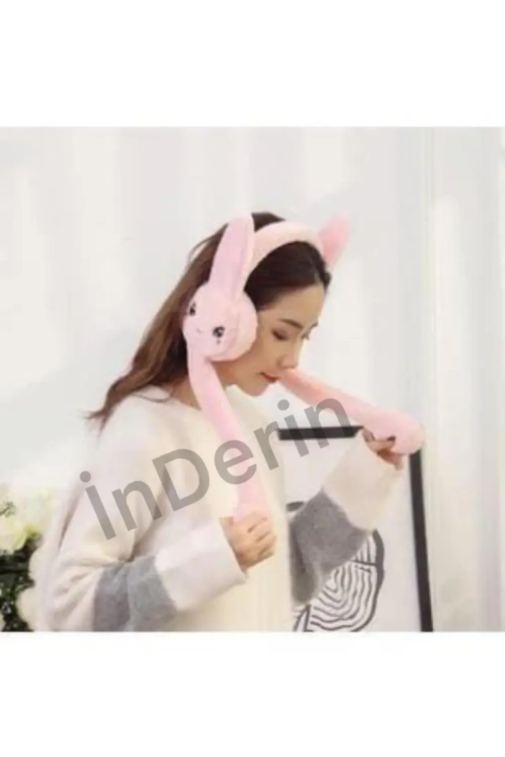 Oynar Kulaklı Peluş Kışlık Sesli Tavşan Pembe Kulaklık Ithal