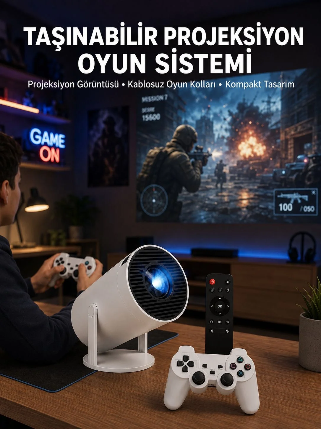 Oyun Konsolu Uyumlu Kablosuz Projeksiyon Cihazı Ev Sinema Deneyimi Yeni Nesil