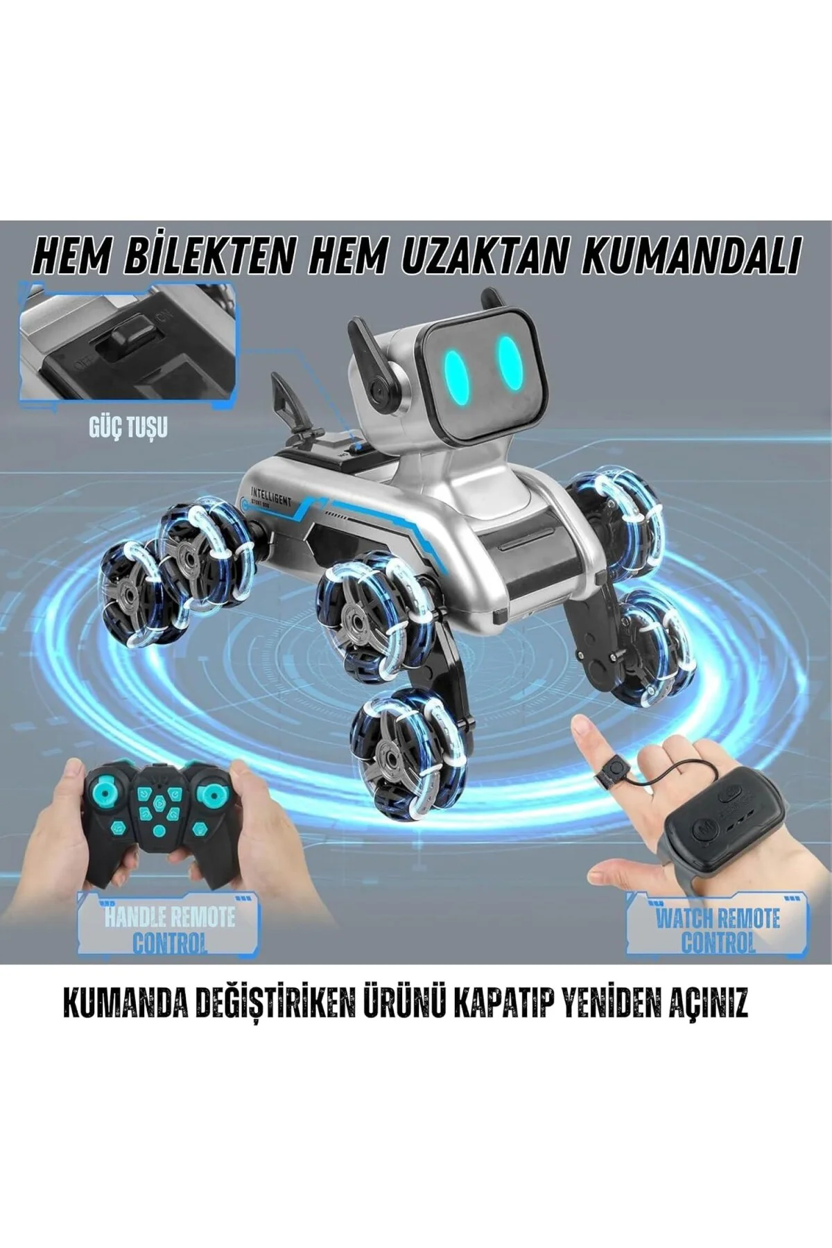 Oyuncak 2.4 GhZ Uzaktan ve Bilekten Kumandalı Şarjlı 8 Teker Akro