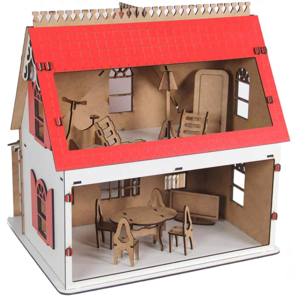 Oyuncak Ahşap Kırmızı Villa Ev 15 Parça Oyuncak Ahşap Kırmızı Villa Ev 15 Parça
