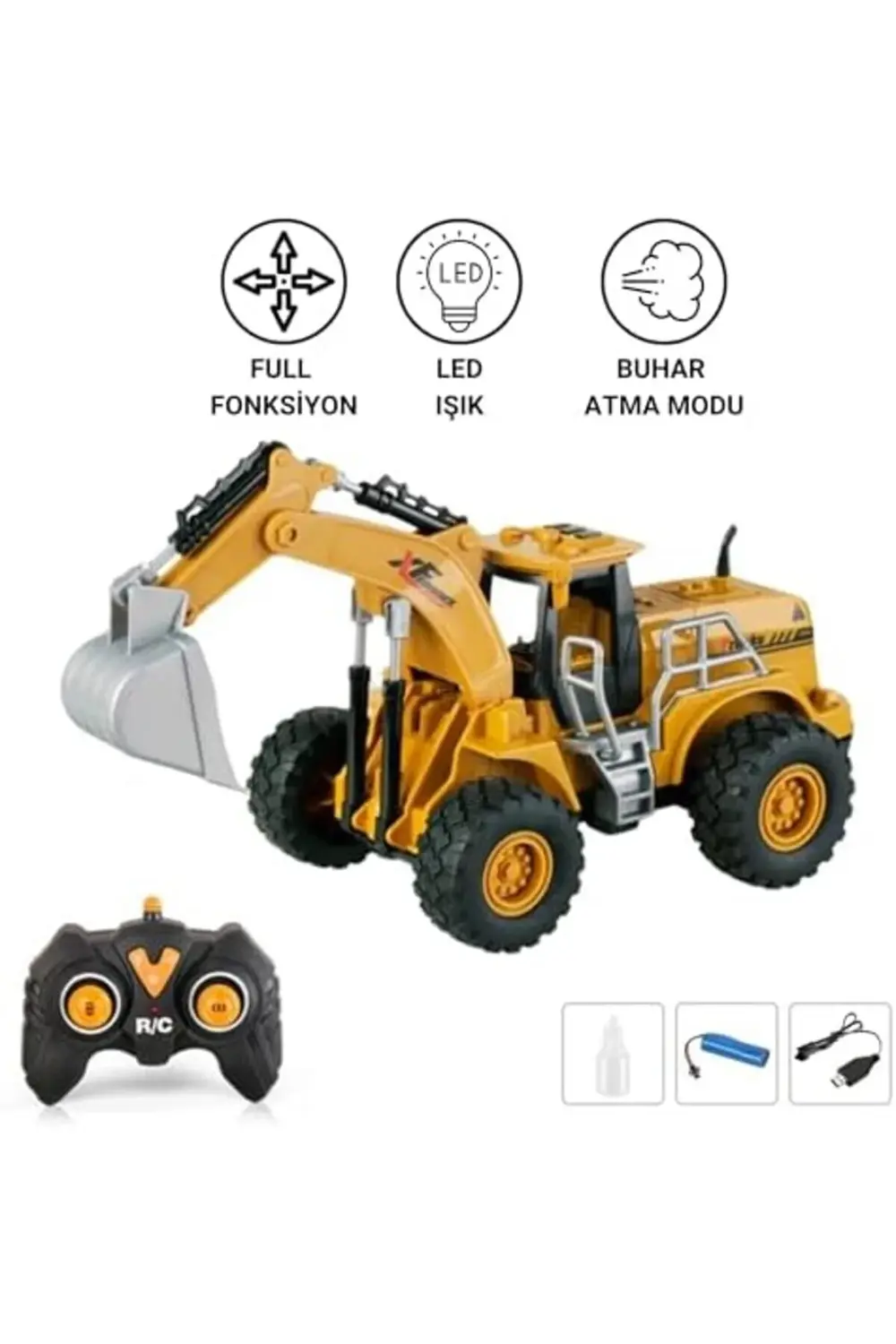 Oyuncak Buhar Atan Şarjlı Uzaktan Kumandalı Bulldozer ve Kepçe 7