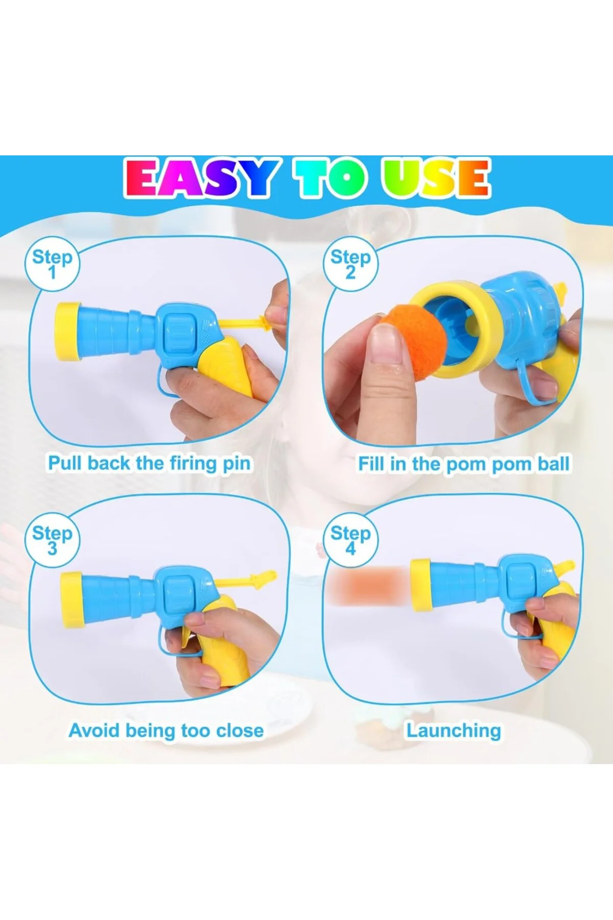 Oyuncak Peluş Ponpon Top Atan Fırlatan Ponpon Tabancası 20 Adet Ponponlu Oyun