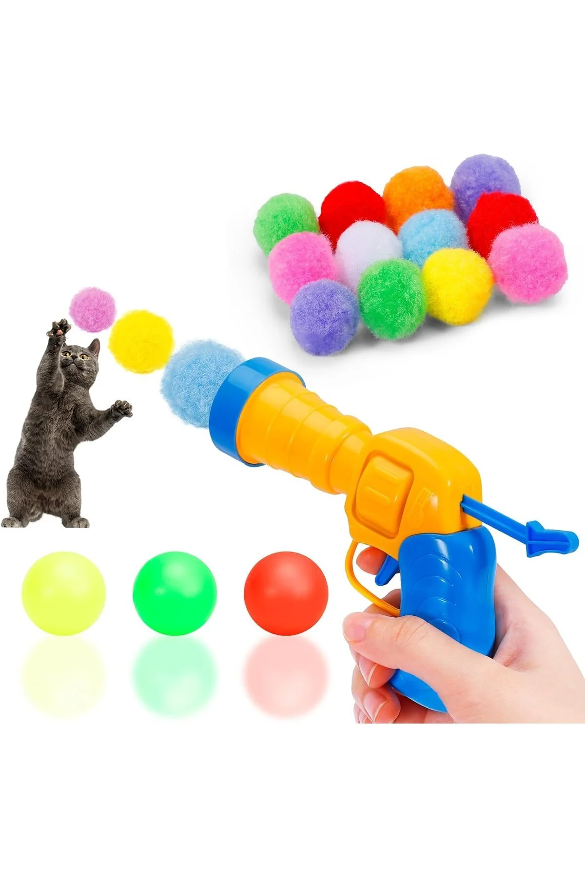 Oyuncak Peluş Ponpon Top Atan Fırlatan Ponpon Tabancası 20 Adet Ponponlu Oyun - Görsel 2
