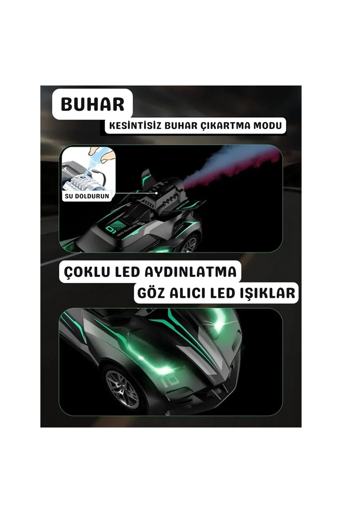 Oyuncak Uzaktan Kumandalı Şarjlı Duman Çıkartan Işıklı Araba Buha