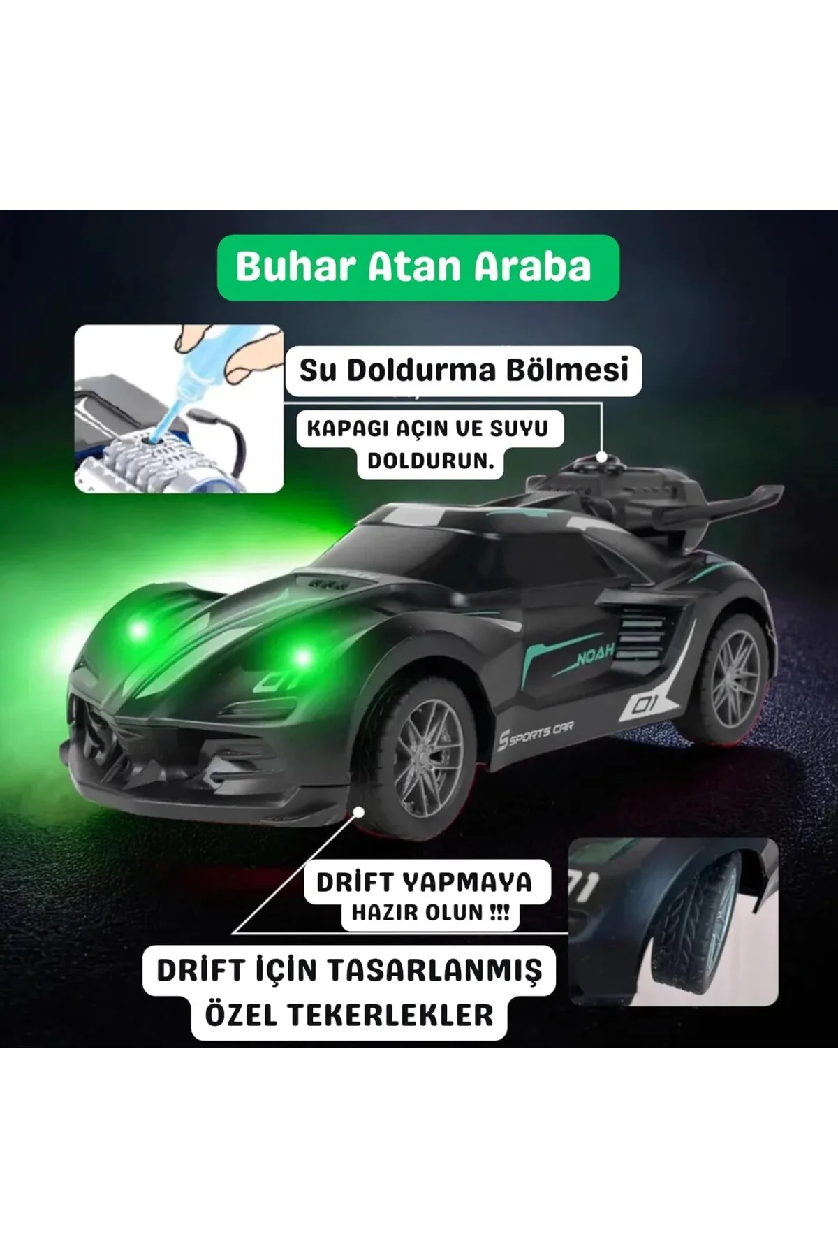 Oyuncak Uzaktan Kumandalı Şarjlı Duman Çıkartan Işıklı Araba Buha