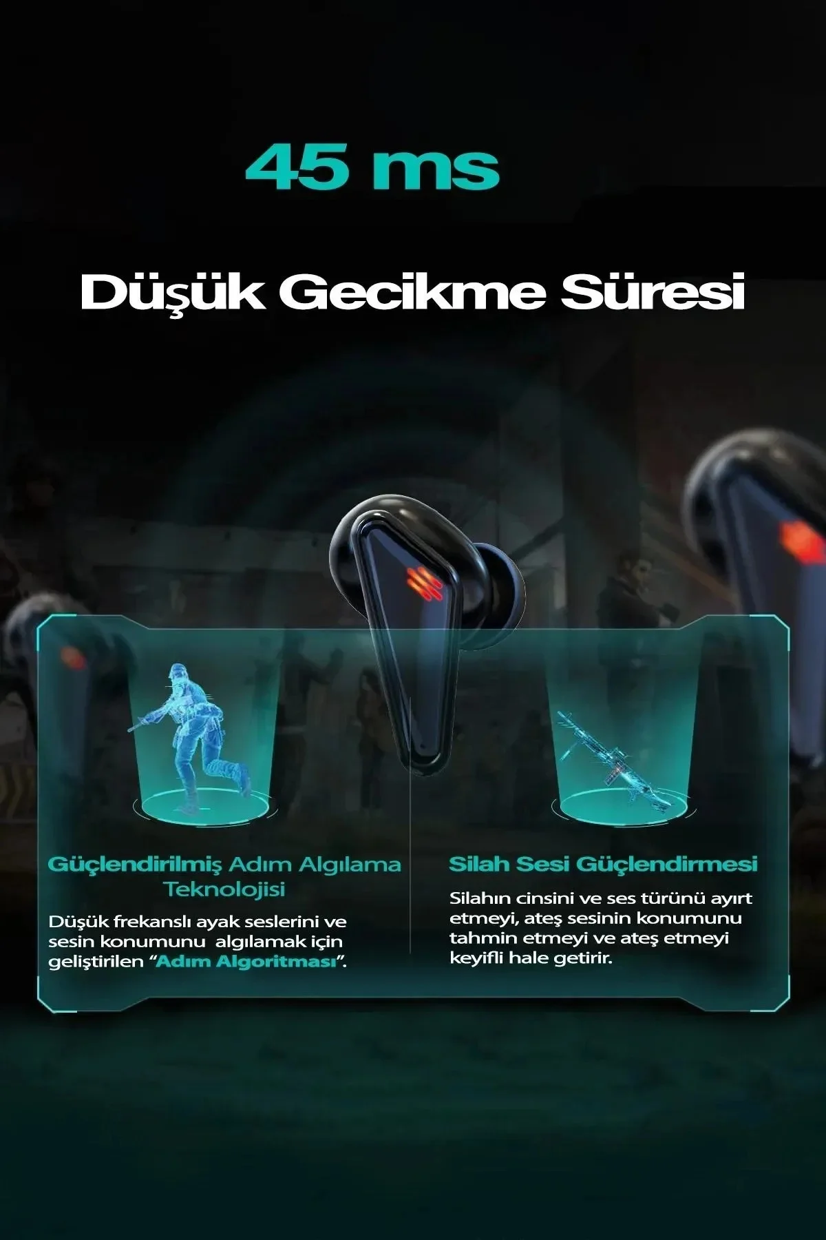 Oyuncu Kulaklık - Renk: Siyah, Mikrofon, Kullanım Tipi: Kulak içi, Bağlantı Türü: Kablosuz