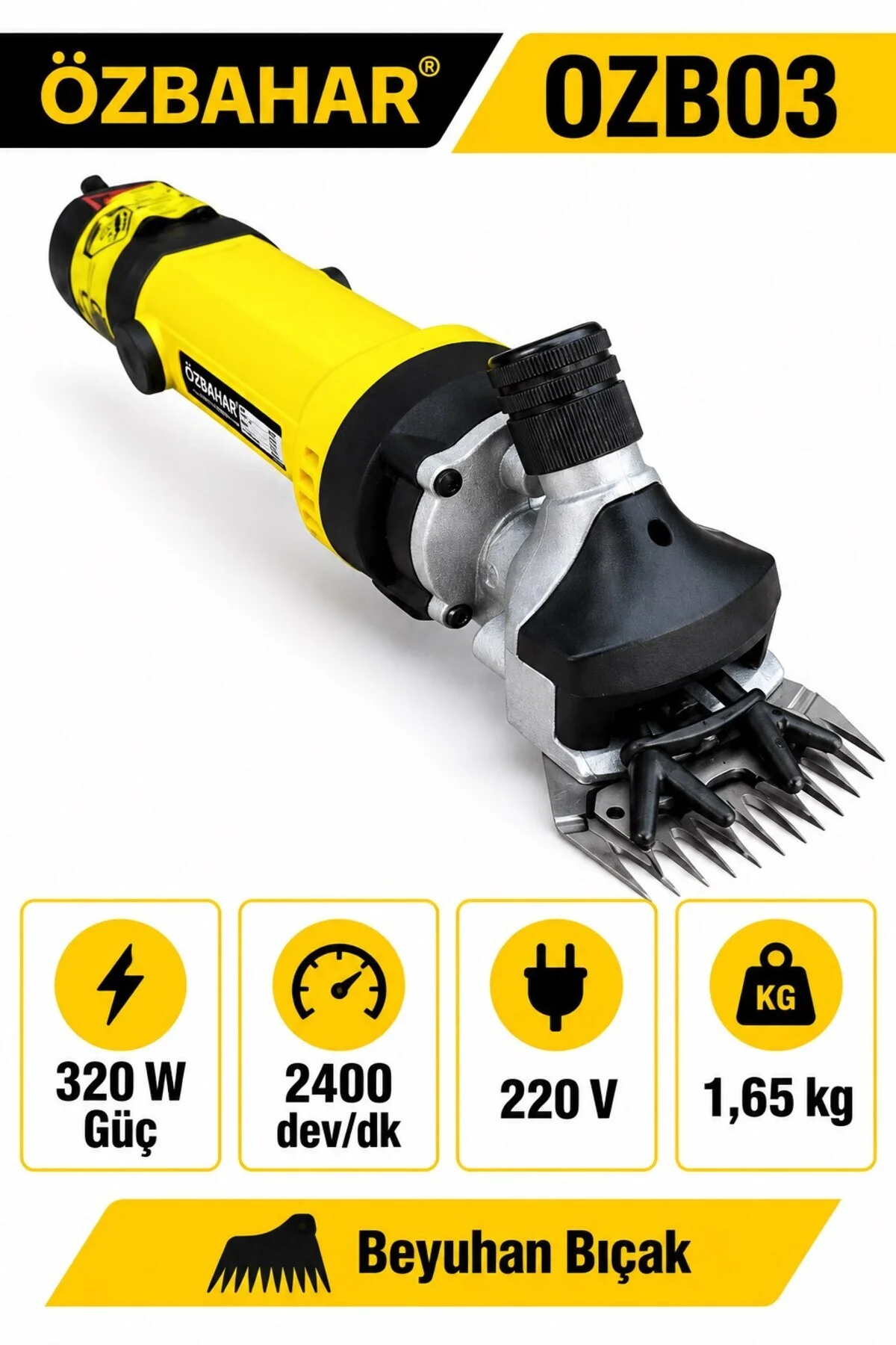 OZB03 320W Elektrikli Profesyonel Koyun Kırkma Makinesi – 2400 dev/dk, Beyuhan Bıçak, Yedek - Görsel 2