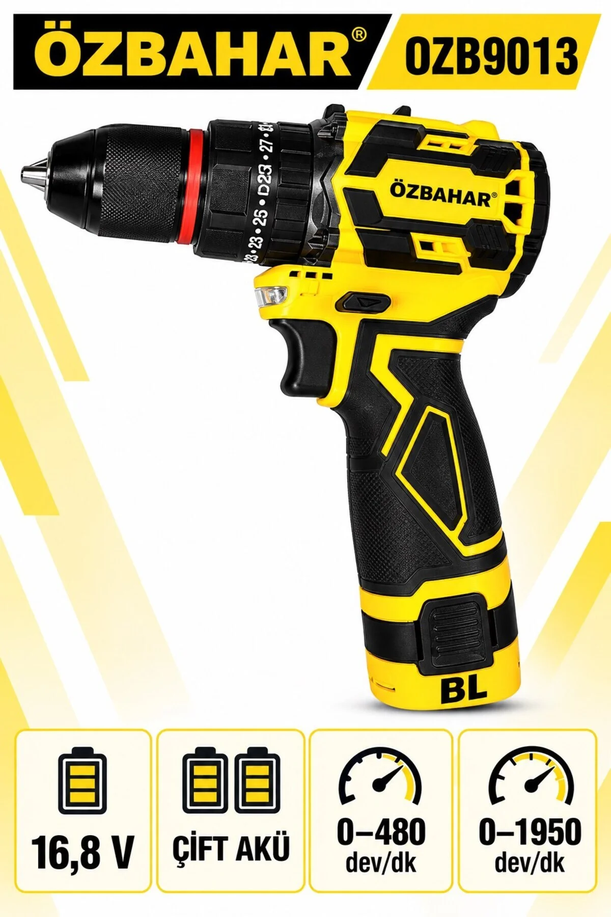 OZB9013 16,8V Kömürsüz Akülü Darbeli Matkap – Çift Akülü, 2 Hızlı - Görsel 2