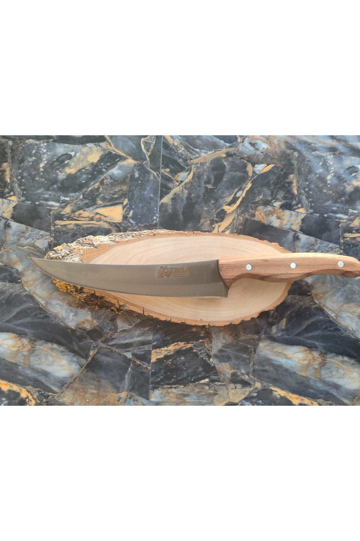 Özbisa Nusret Model Şef Bıçağı – Ceviz Kabze, Deri Kılıflı