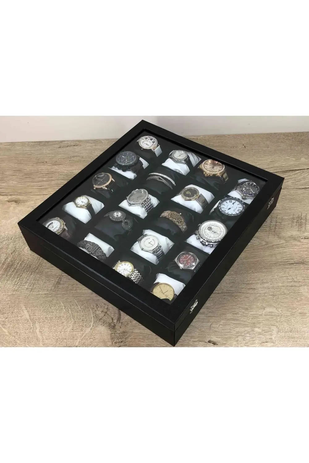 Özel 20 Gözlü Yirmi Adet Kol Saati Kapasiteli Cam Kapaklı Saat Sa