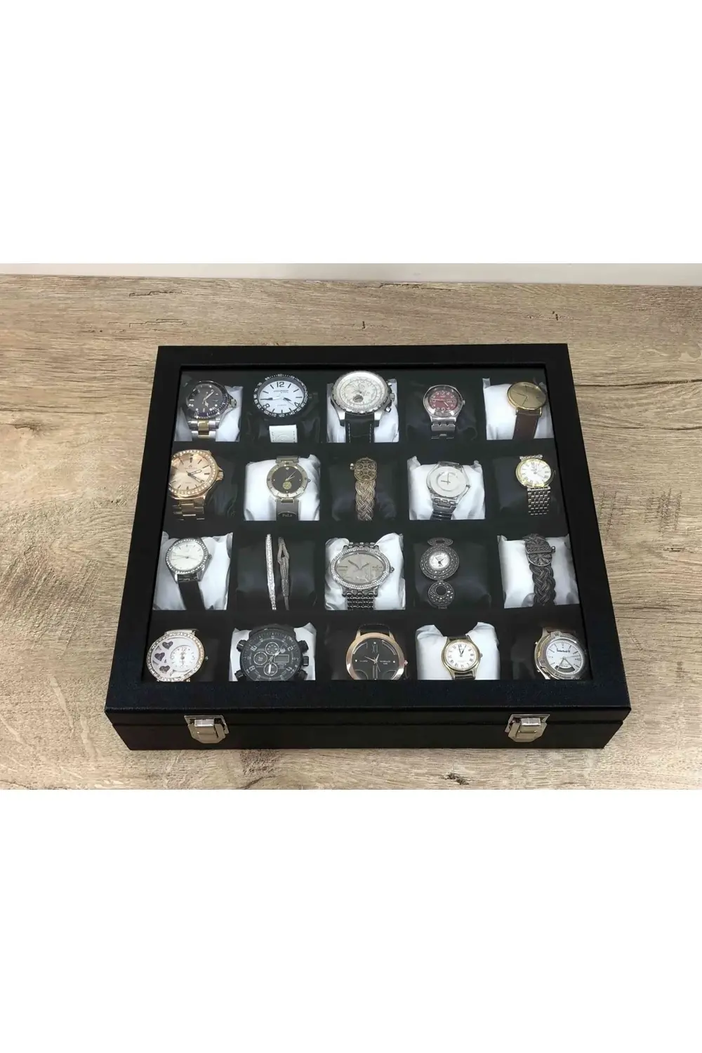 Özel 20 Gözlü Yirmi Adet Kol Saati Kapasiteli Cam Kapaklı Saat Sa