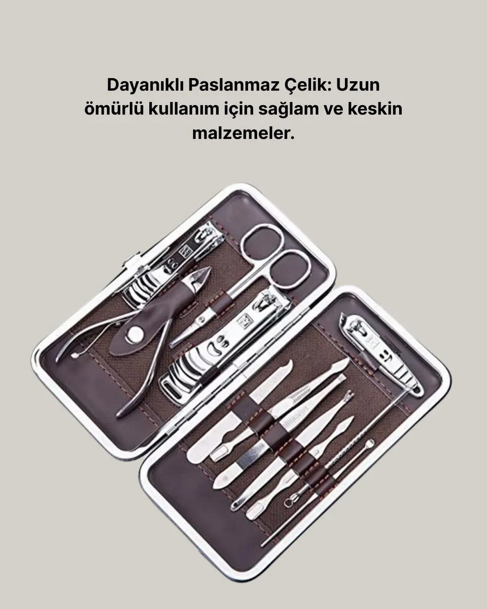 Özel Deri Çantalı 12 Parça Manikür Pedikür Bakım Seti Paslanmaz Ç