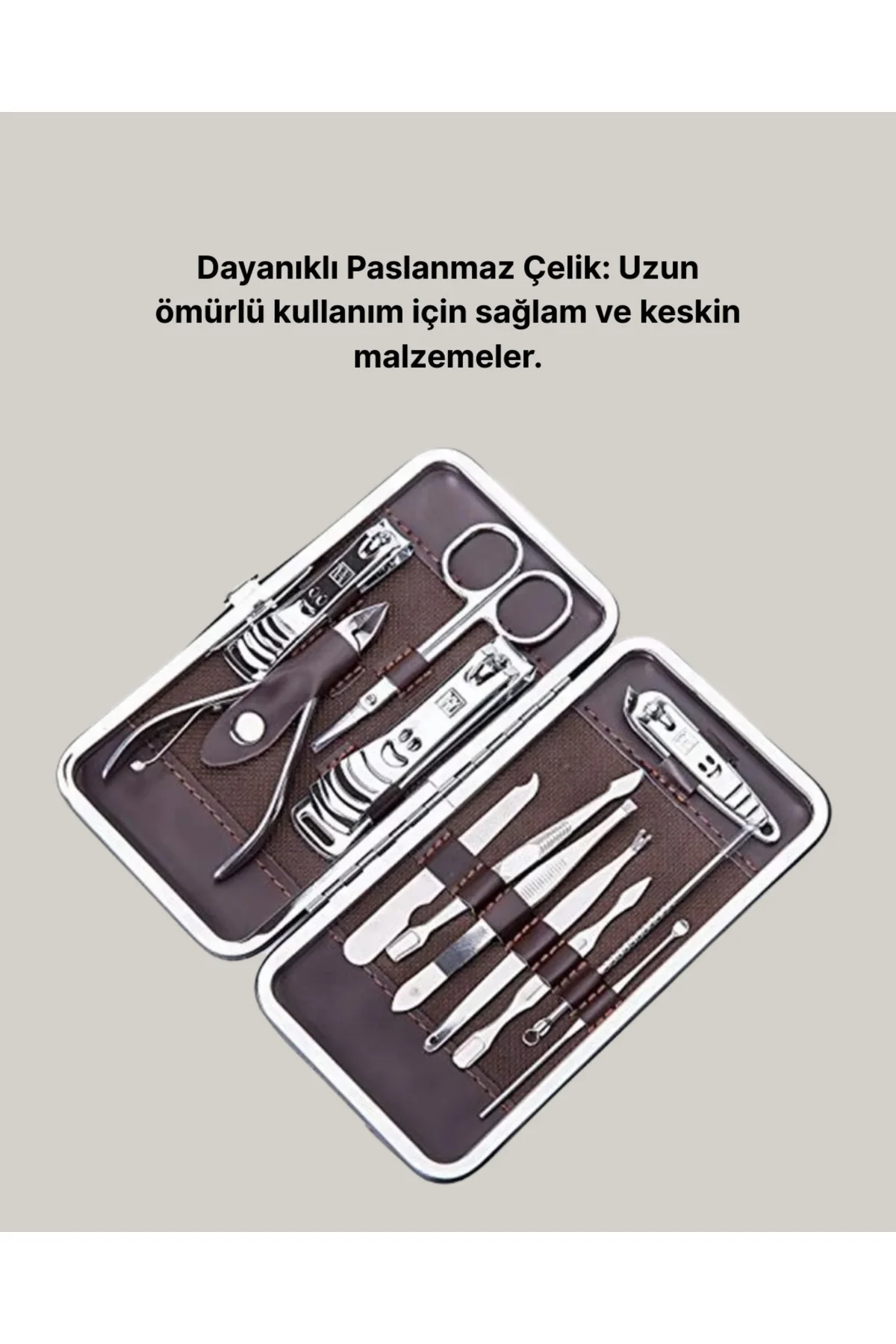 Özel Deri Çantalı 12 Parça Manikür Pedikür Bakım Seti Paslanmaz Ç
