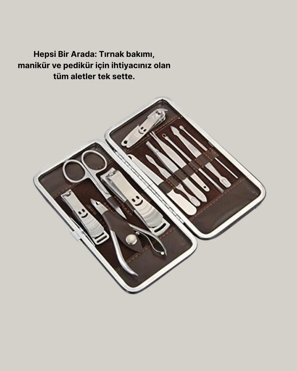 Özel Deri Çantalı 12 Parça Manikür Pedikür Bakım Seti Paslanmaz Ç