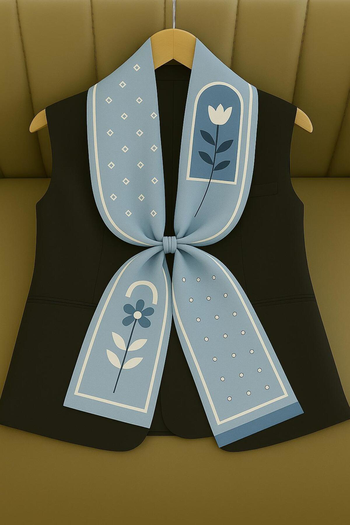 Özel Desenli Atkılar Açık Mavi Çiçek Desenli