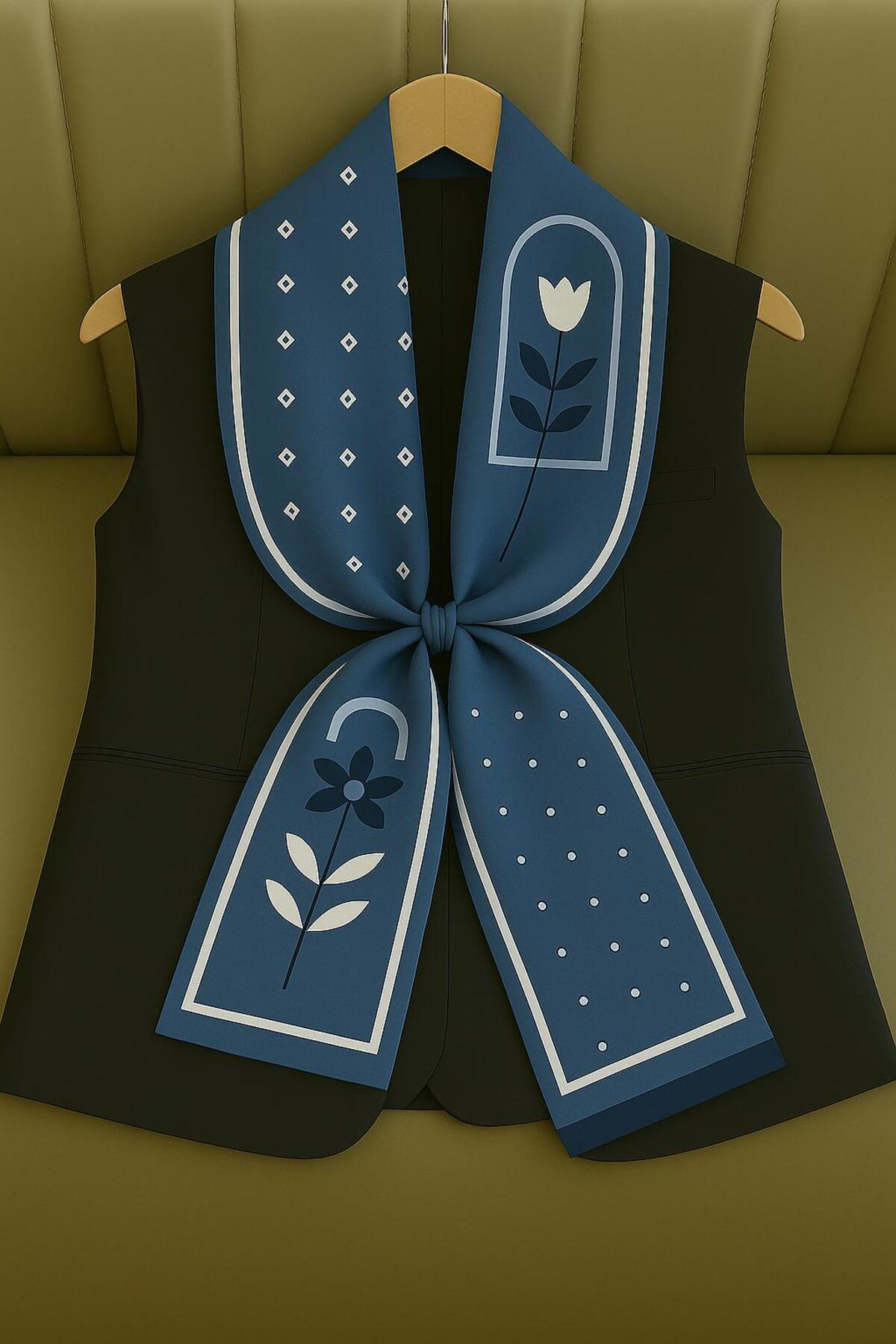 Özel Desenli Atkılar Koyu Mavi Çiçekli Desenli