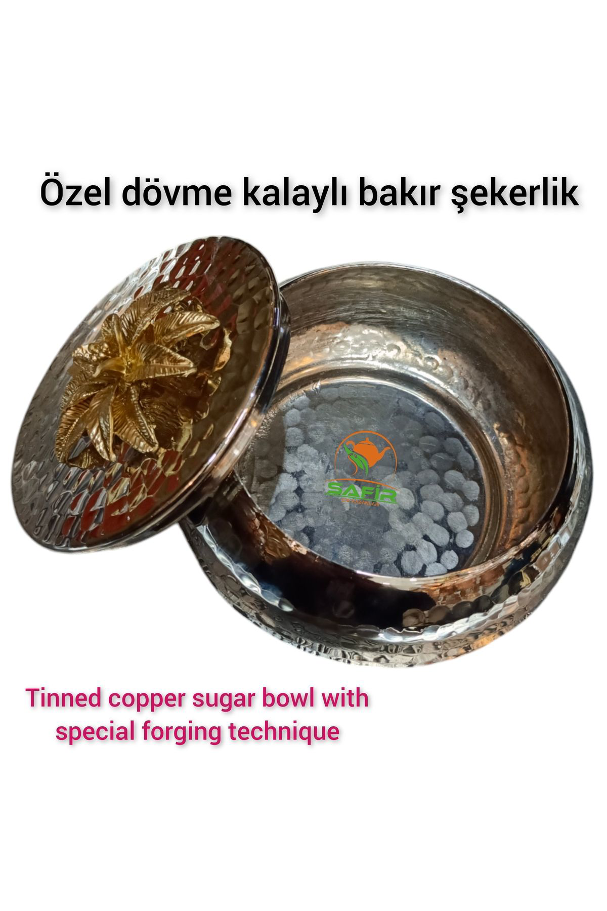 Safir Çay Kazanlari Özel Dövme Kalaylı Bakır Şekerlik Bakır Şekerdanlık Bakır Lokumlu