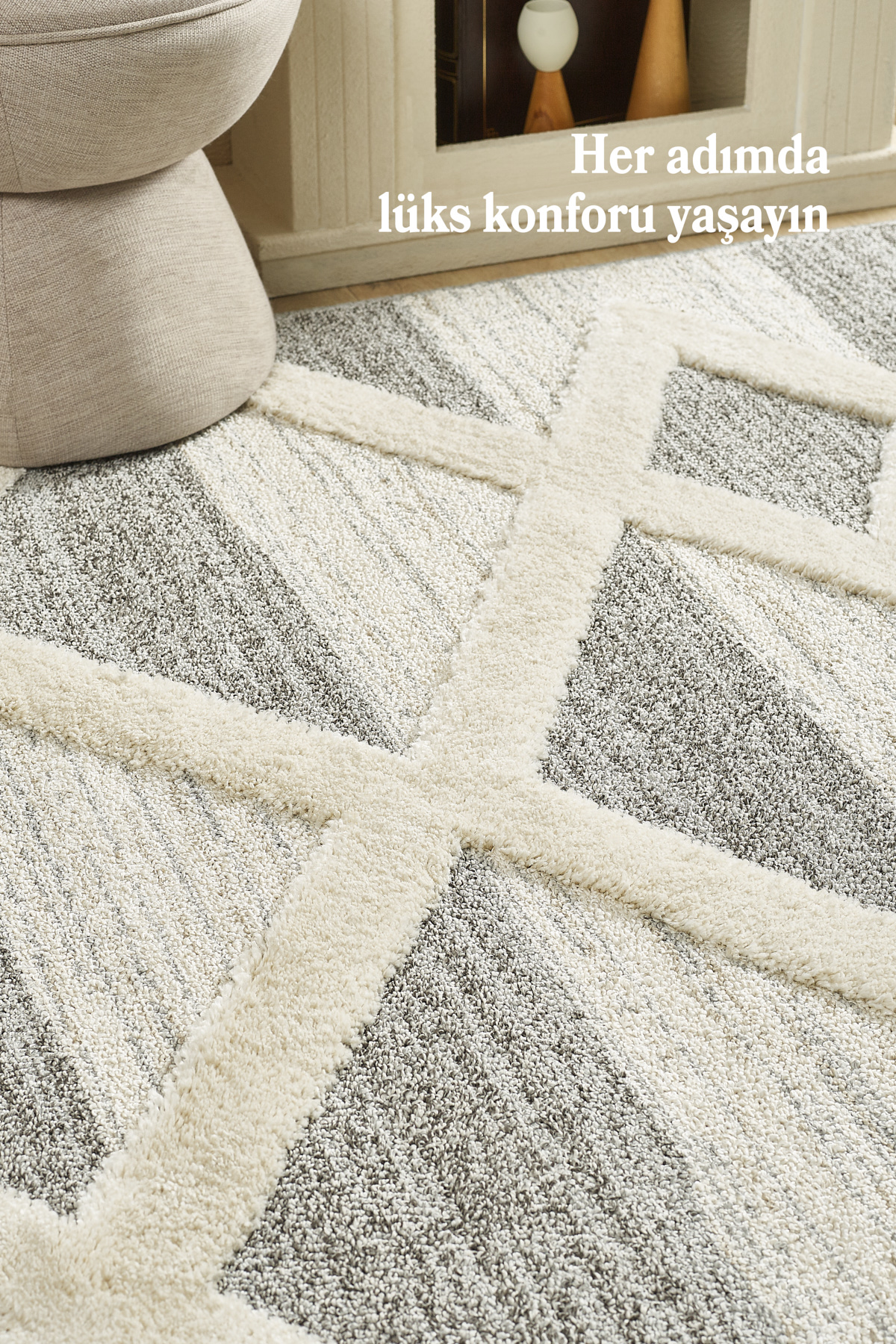 Anaska Home Özel İskandinav Halı Gri Halı Jüt Tabanlı Salon Oturma Odası Halı