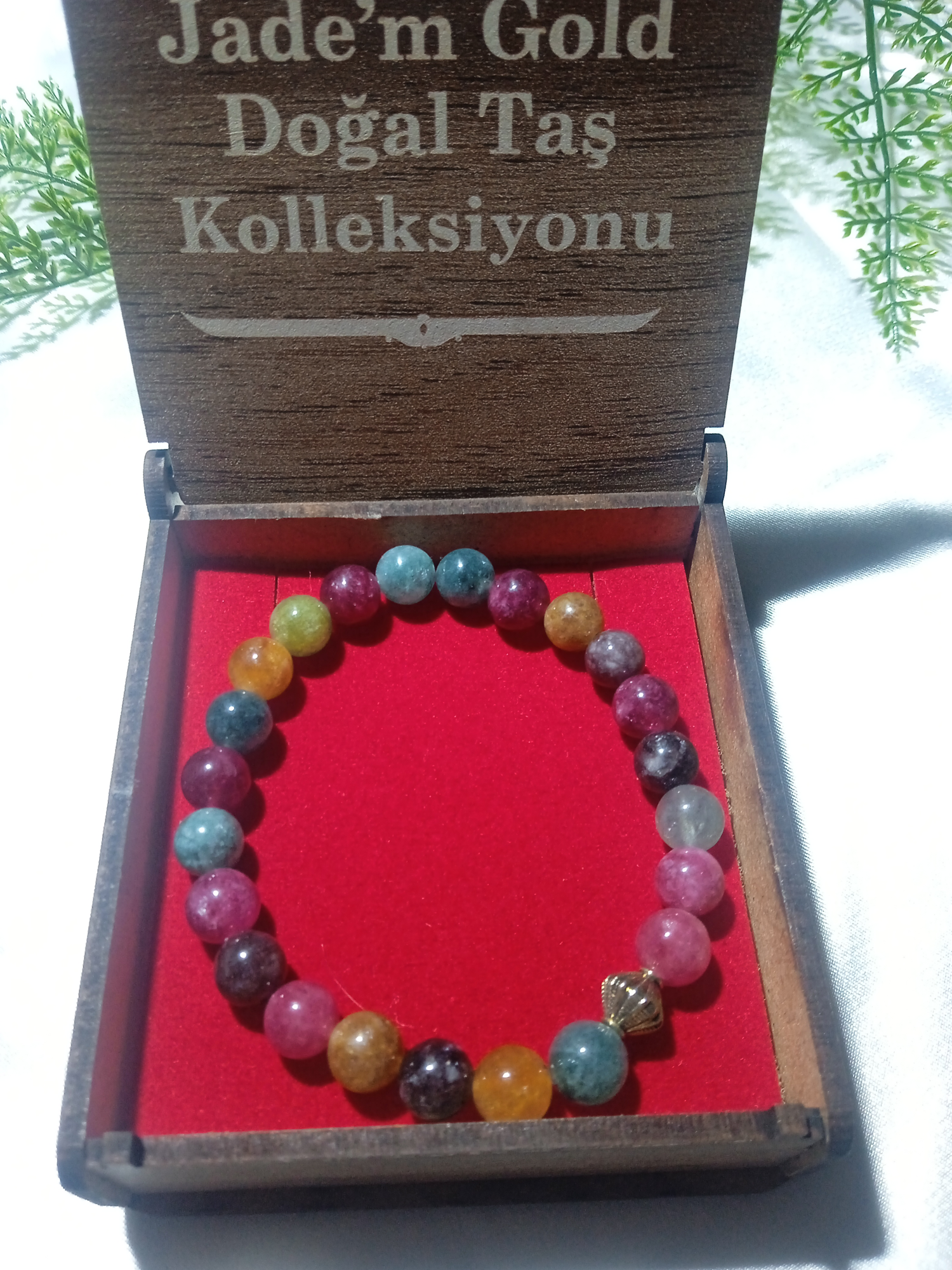Jade'm Gold Özel Kutulu Turmalin Esartif Renkler Bileklik