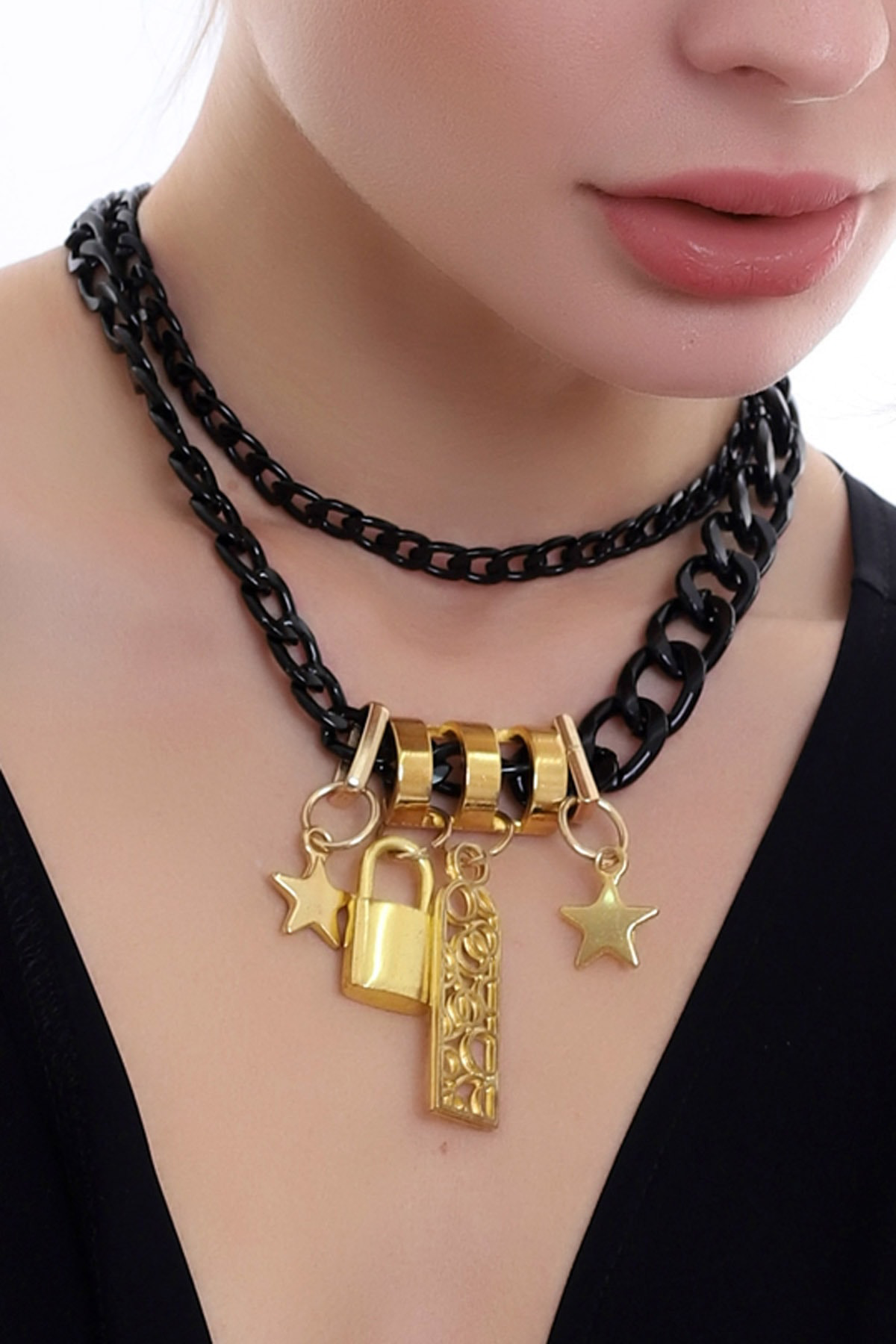 Özel Minimal Tasarım Zarif Ve Şık Çift Kat Metal Zincir Kolye