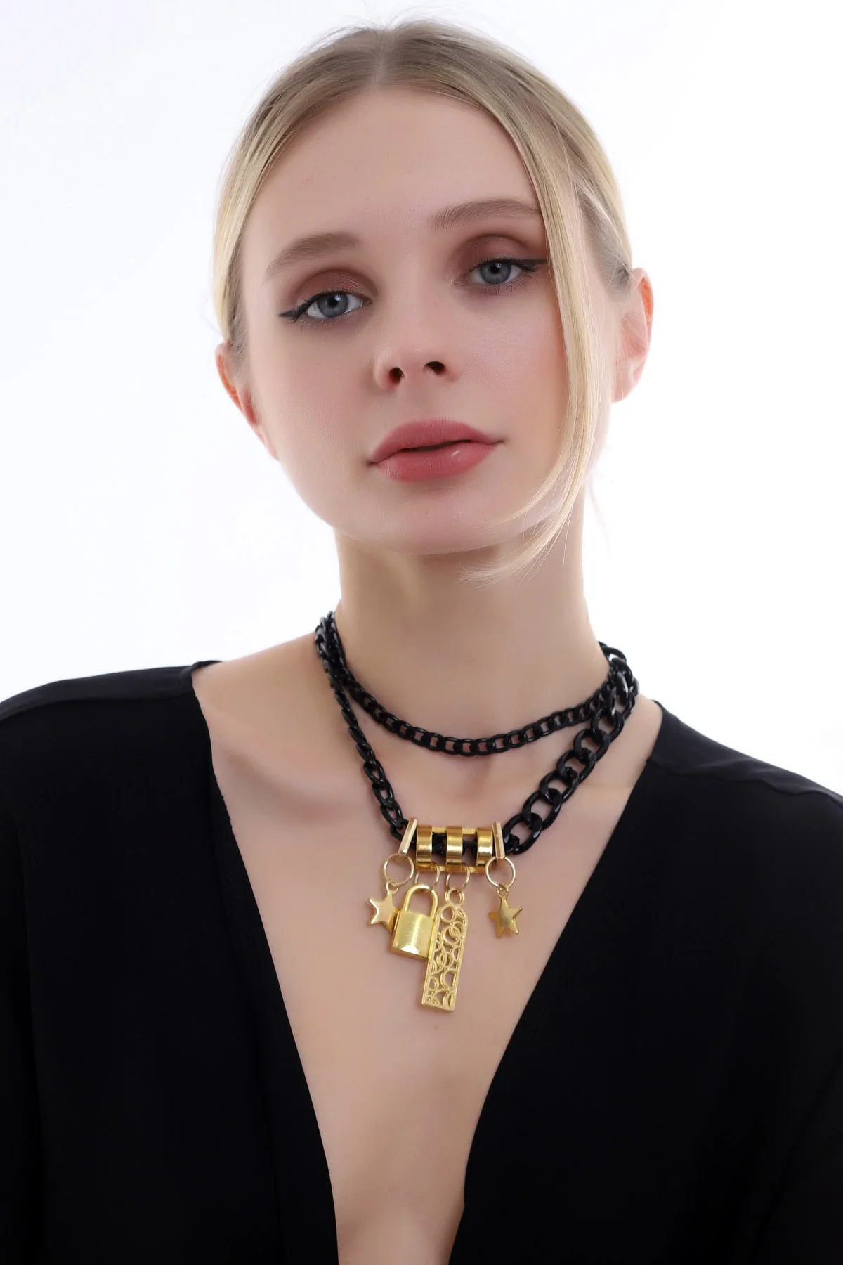 Özel Minimal Tasarım Zarif Ve Şık Çift Kat Metal Zincir Kolye