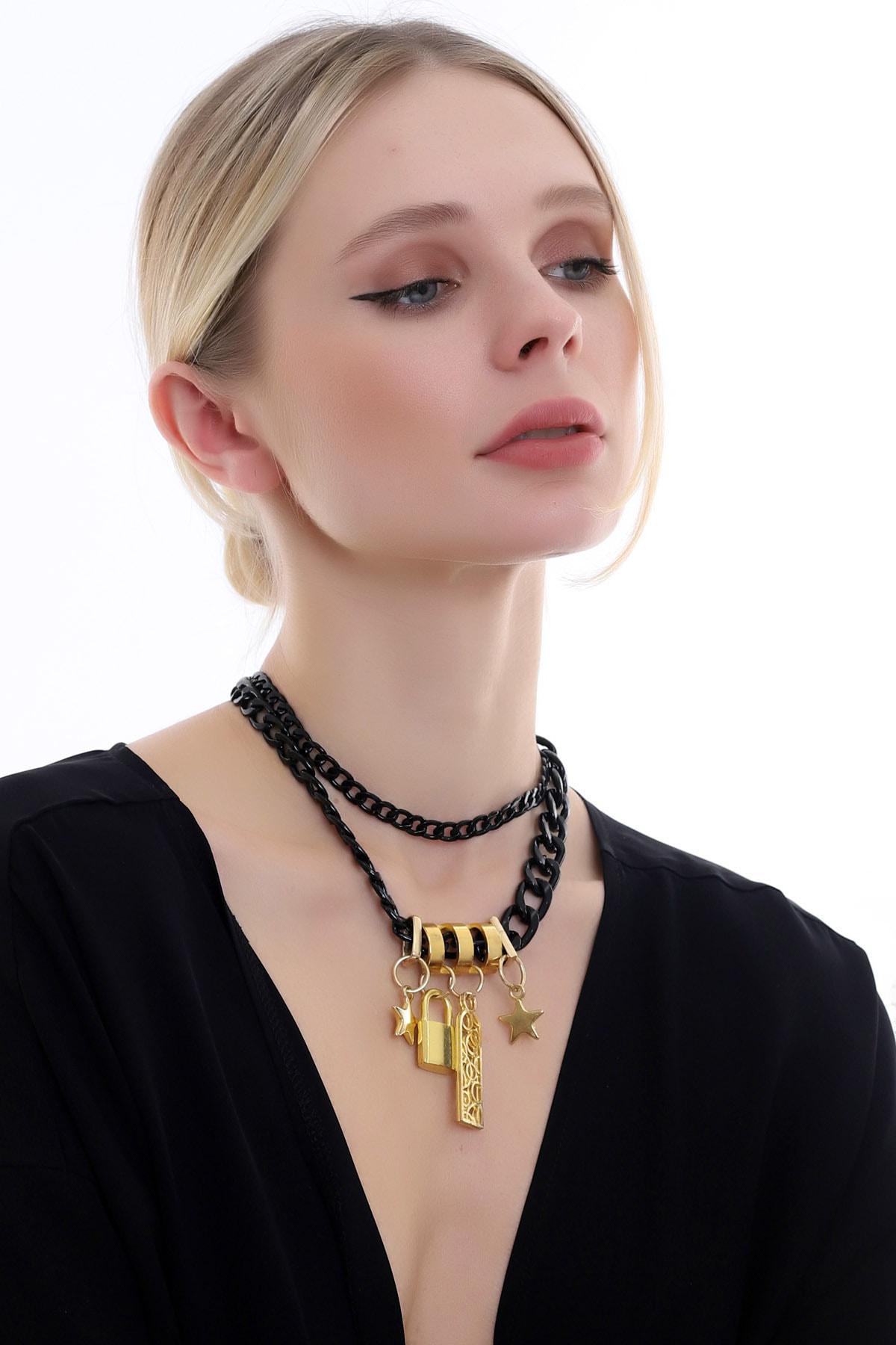 Özel Minimal Tasarım Zarif Ve Şık Çift Kat Metal Zincir Kolye